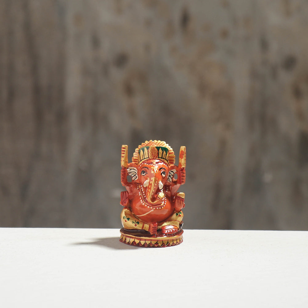 Lord Ganesha - Hand Carved Kadam Wood Handpainted Sculpture