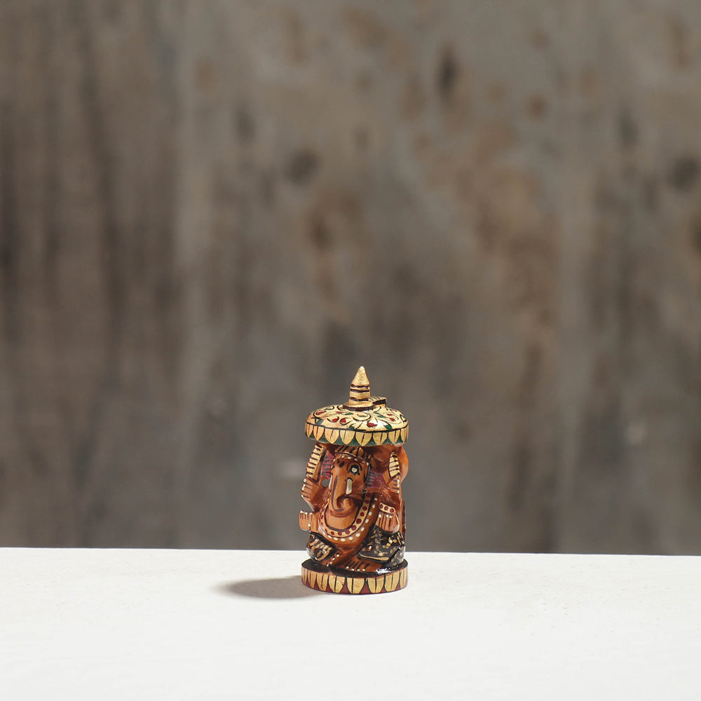 Lord Ganesha - Hand Carved Kadam Wood Handpainted Sculpture