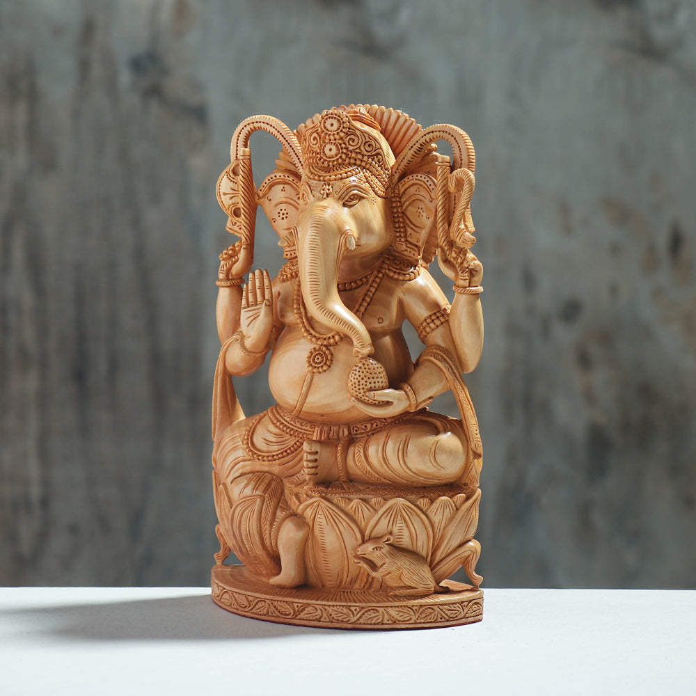 Lord Ganesha - Hand Carved Kadam Wood Sculpture