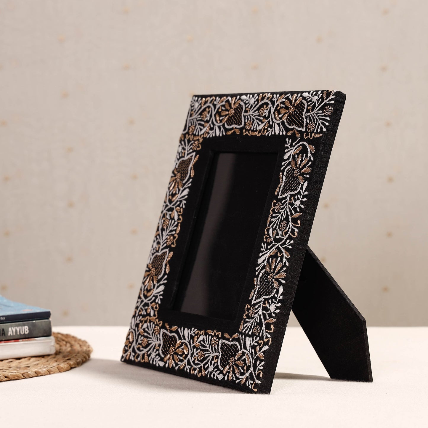 Lucknow Chikankari Hand Embroidery Silk Cover Photo Frame