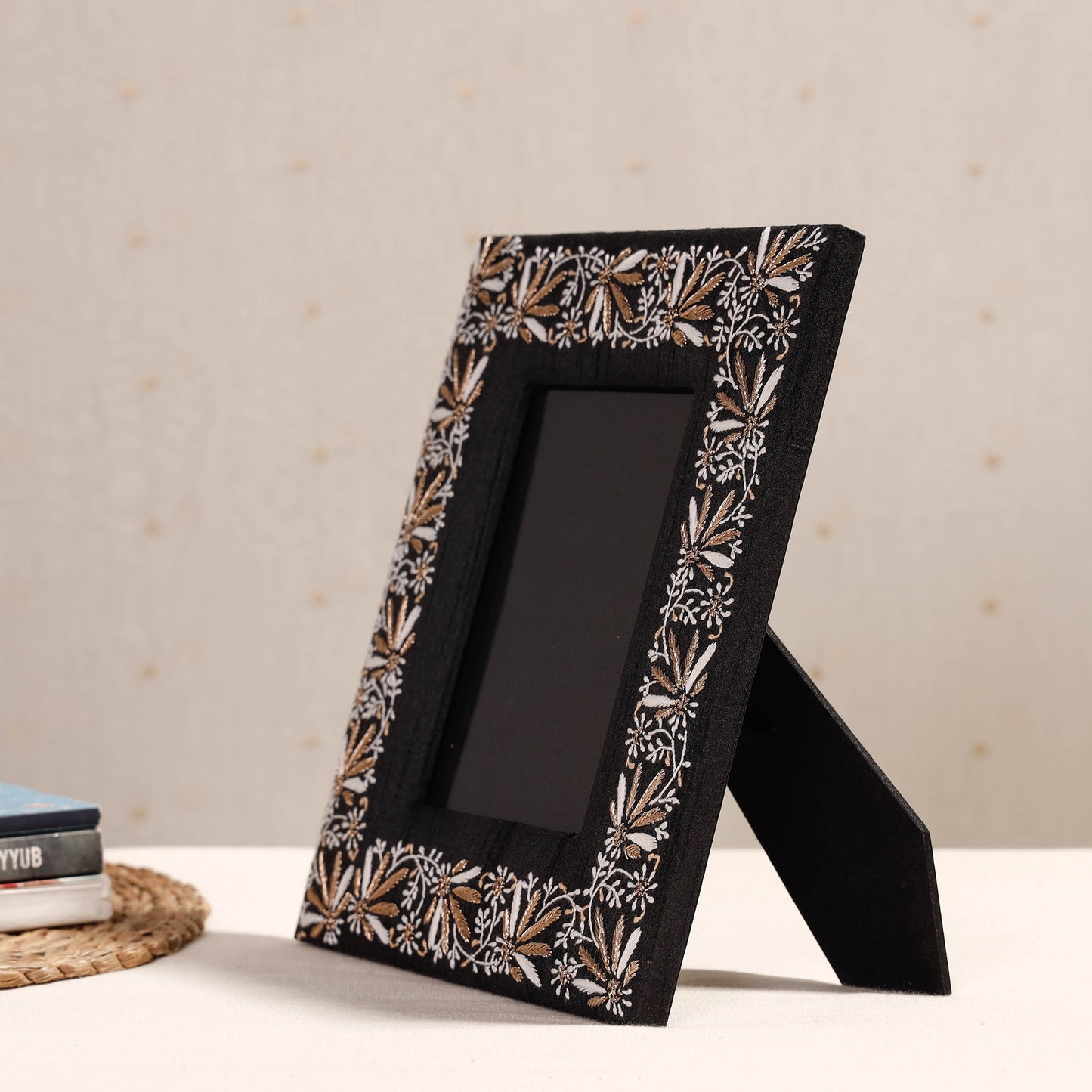 Lucknow Chikankari Hand Embroidery Silk Cover Photo Frame