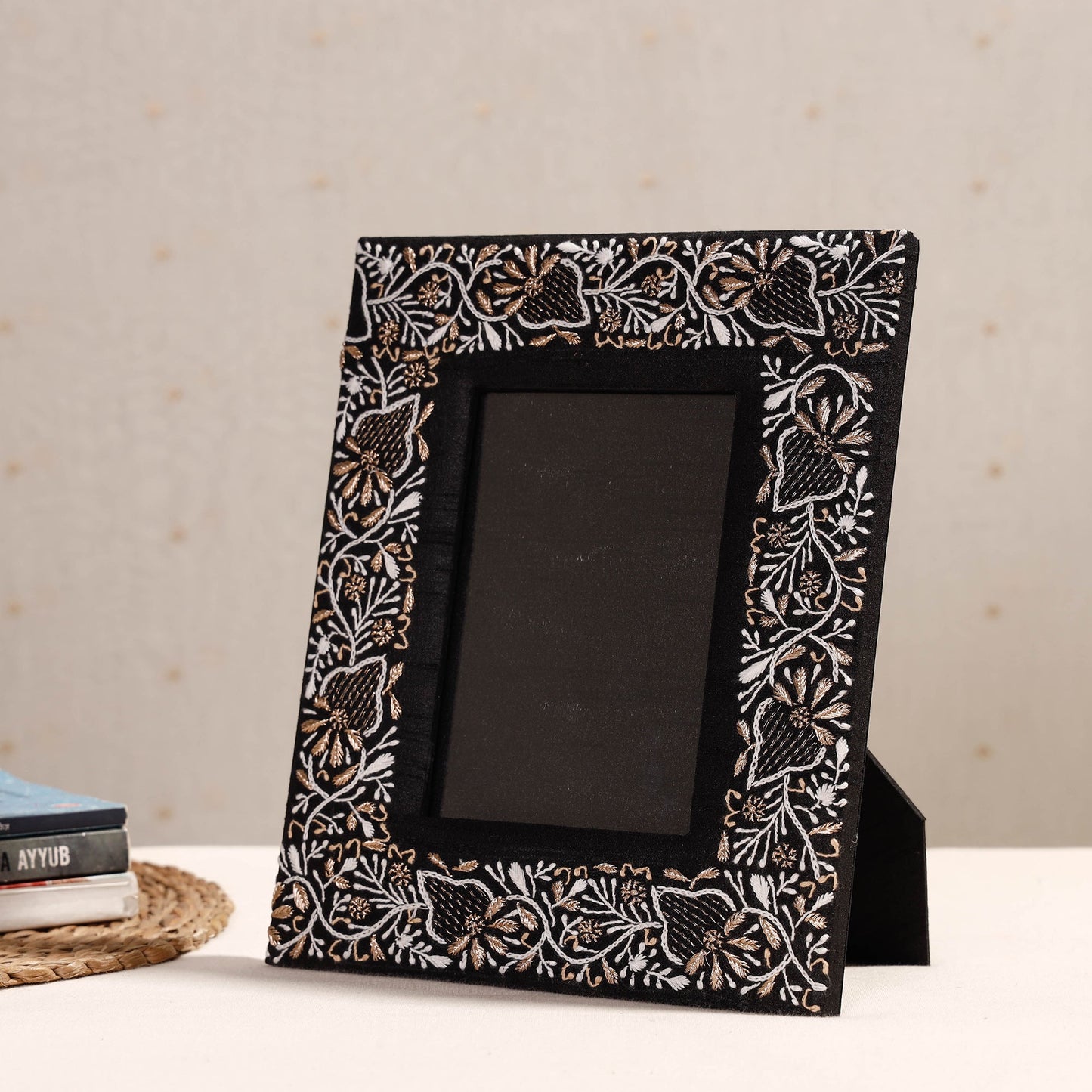 Lucknow Chikankari Hand Embroidery Silk Cover Photo Frame