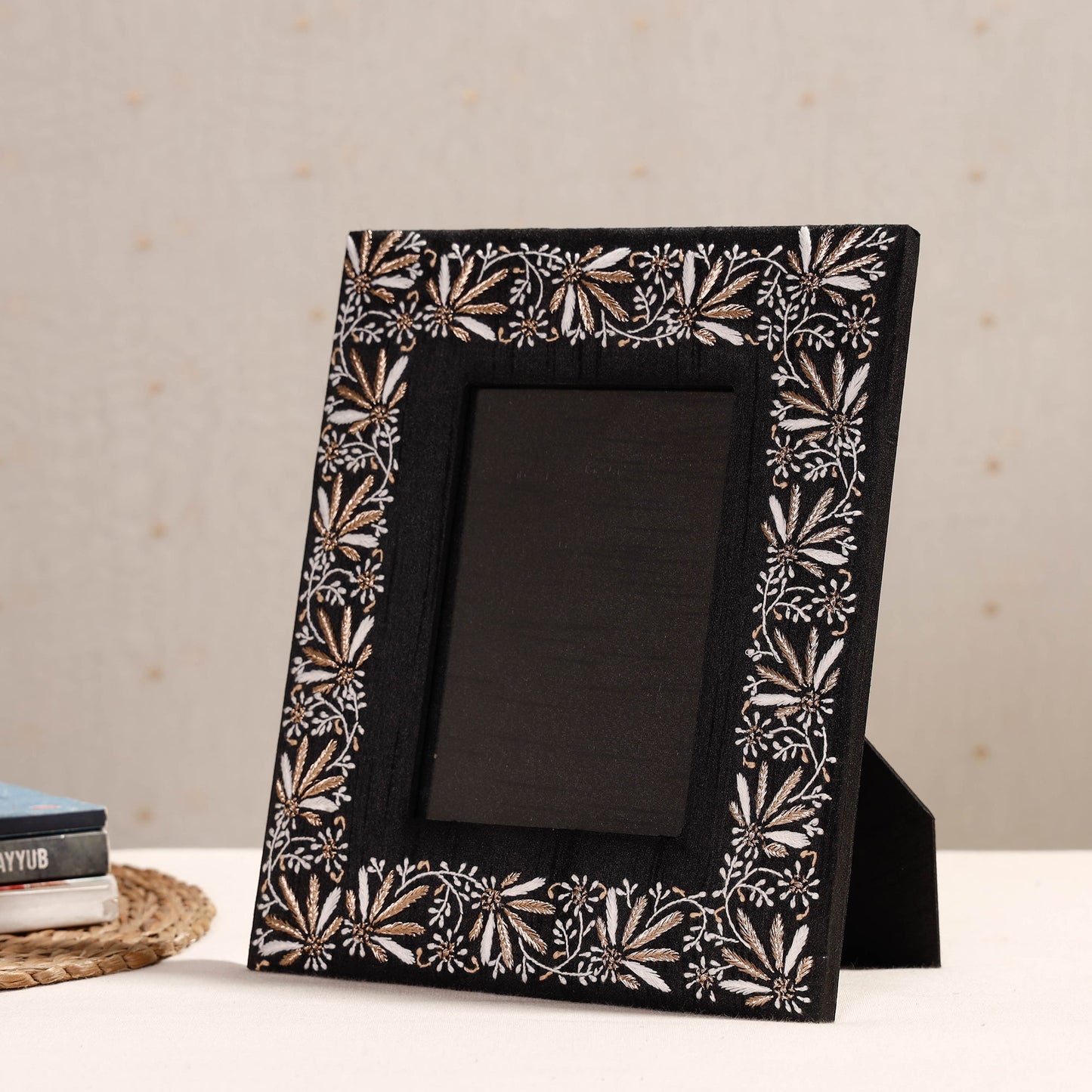 Lucknow Chikankari Hand Embroidery Silk Cover Photo Frame