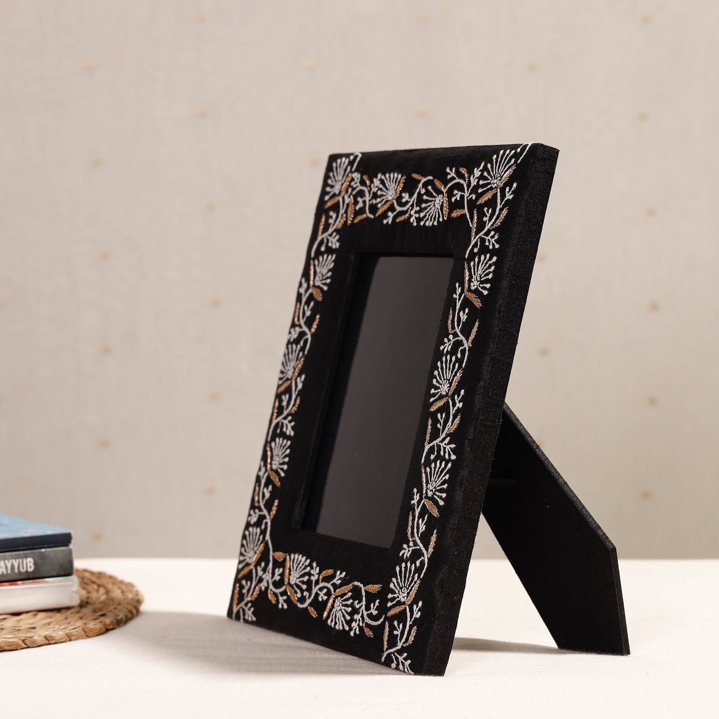 Lucknow Chikankari Hand Embroidery Silk Cover Photo Frame