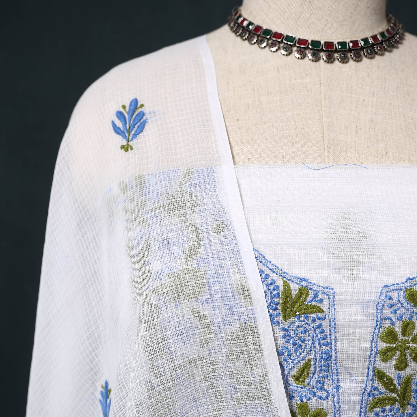 Lucknowi chikankari hand embroidered kota doria cotton 2pc