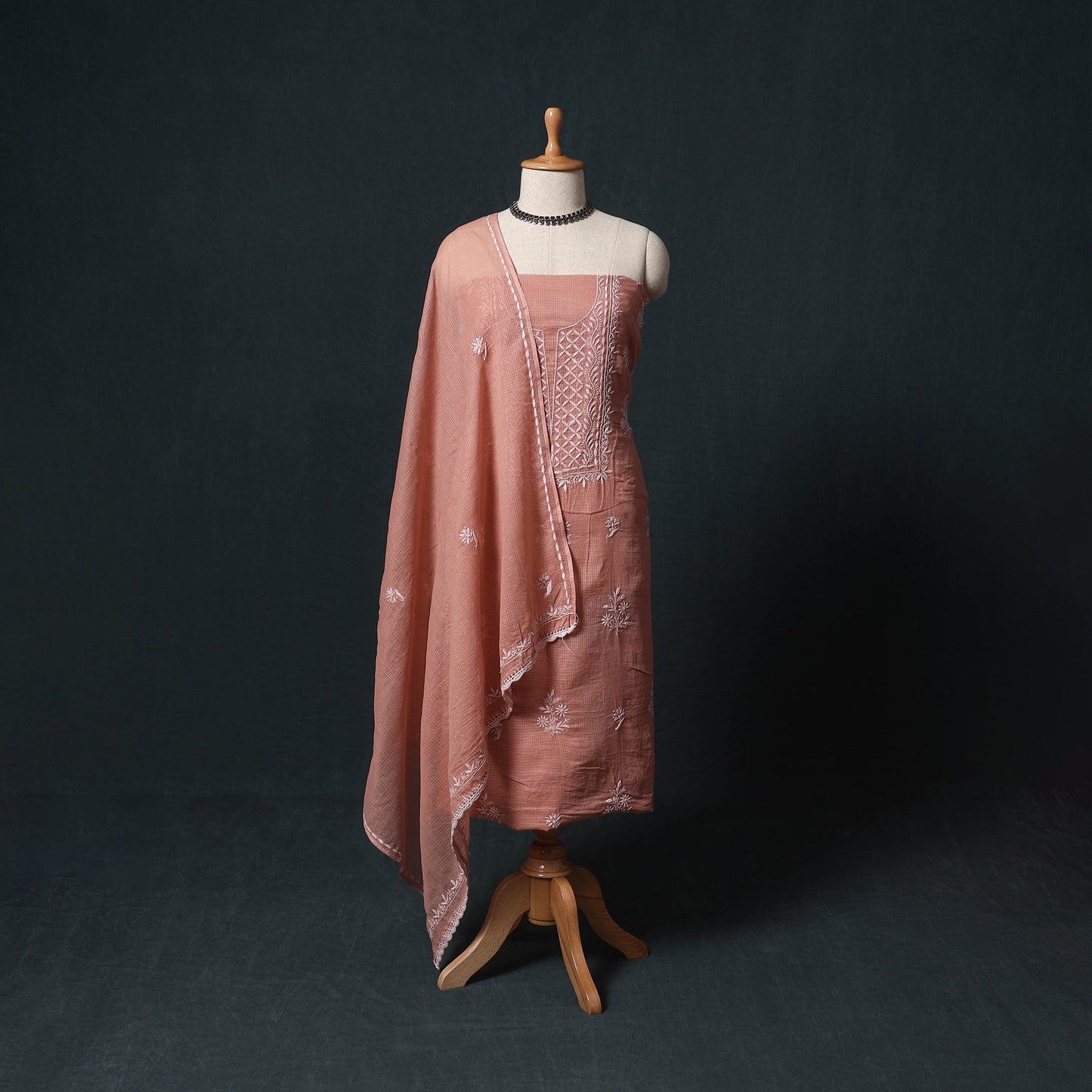 Lucknowi chikankari hand embroidered kota doria cotton 2pc