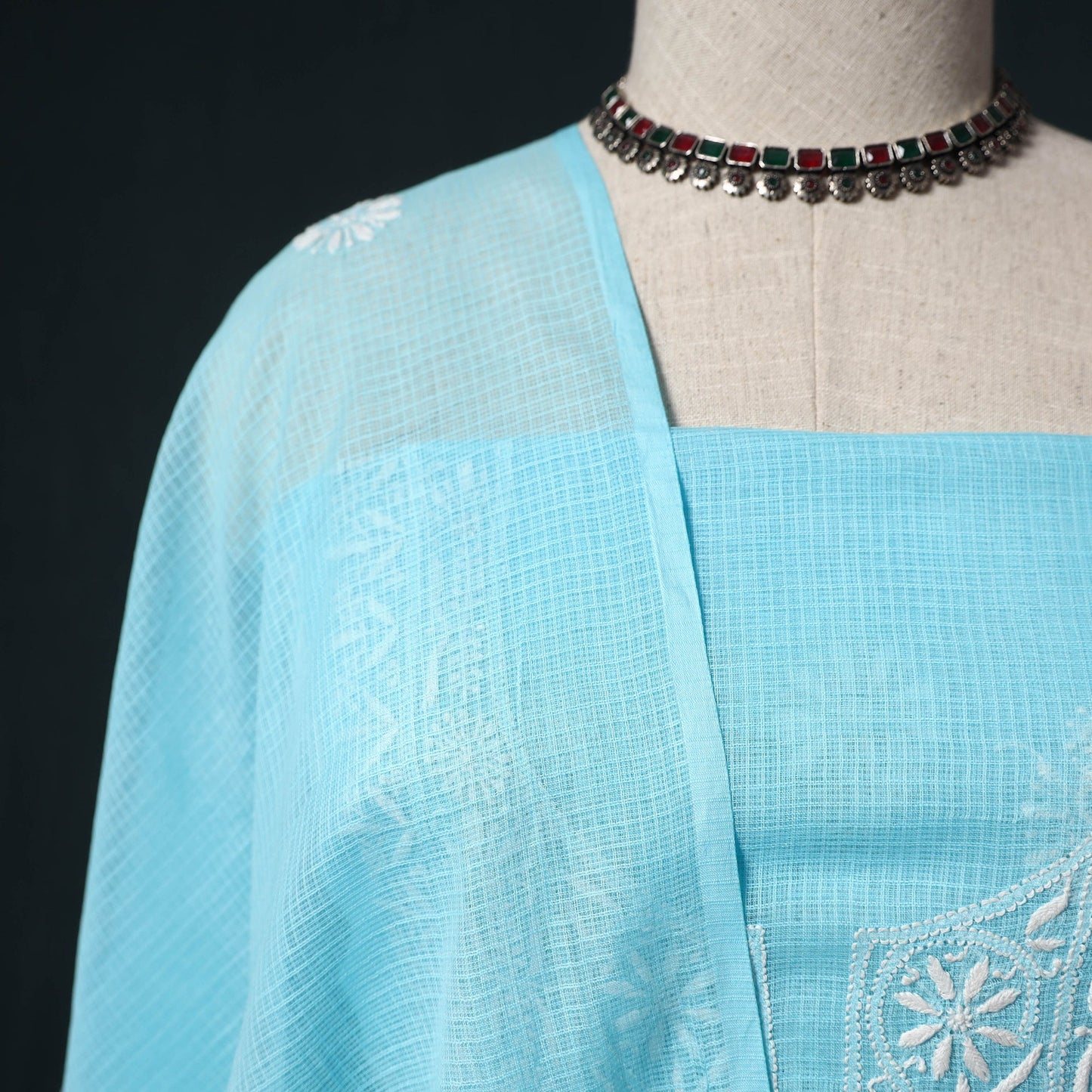 Lucknowi chikankari hand embroidered kota doria cotton 2pc