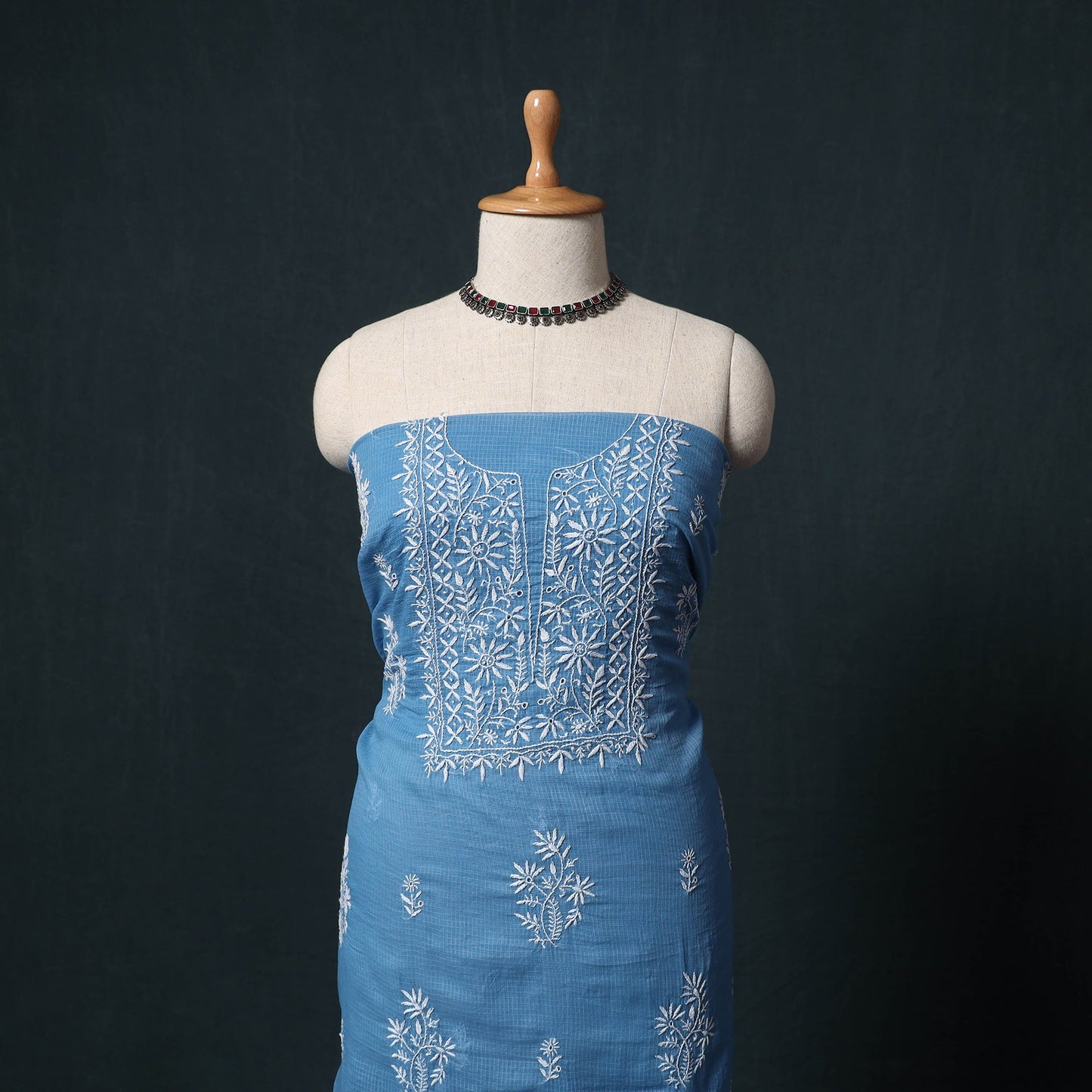 Lucknowi chikankari hand embroidered kota doria cotton 2pc