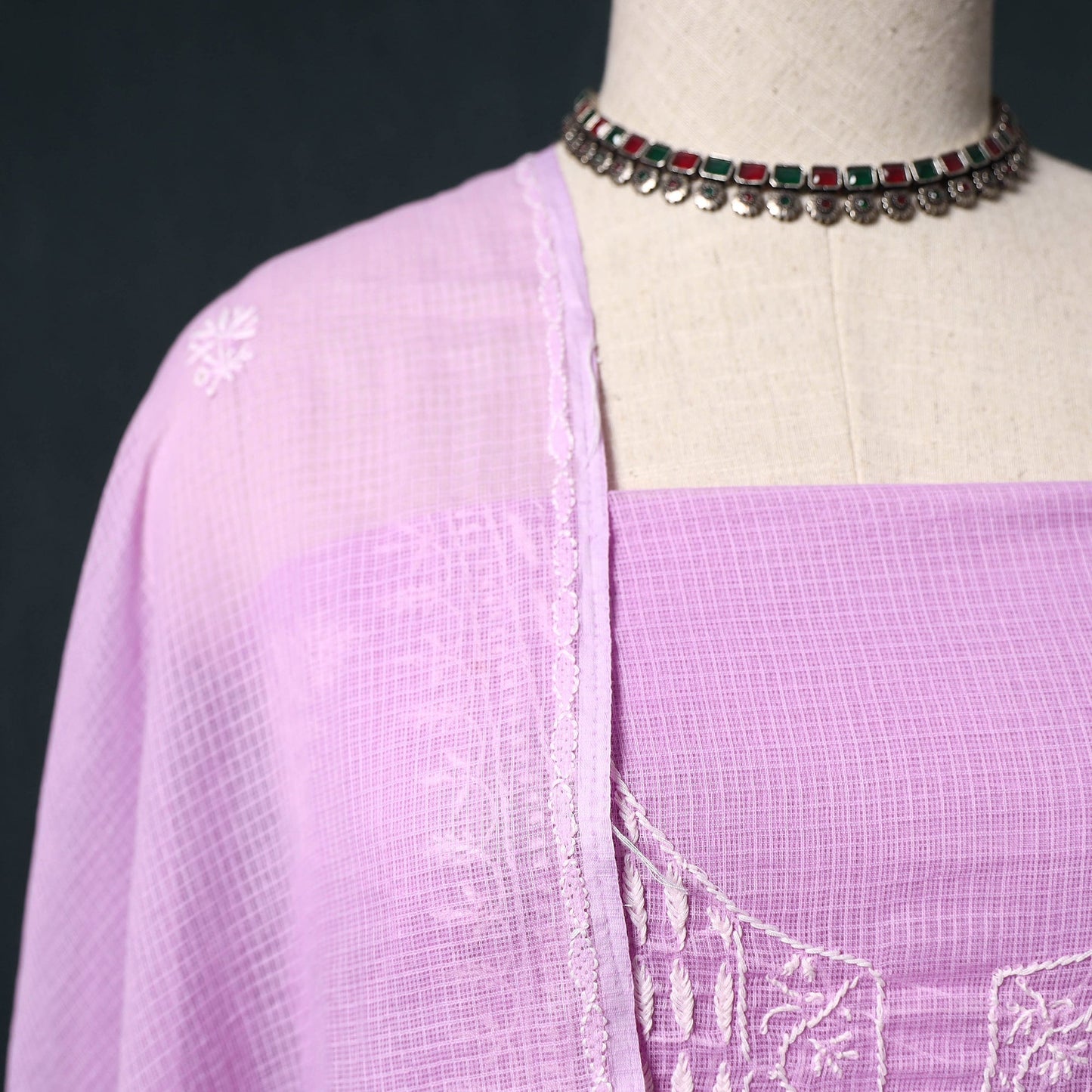 Lucknowi chikankari hand embroidered kota doria cotton 2pc