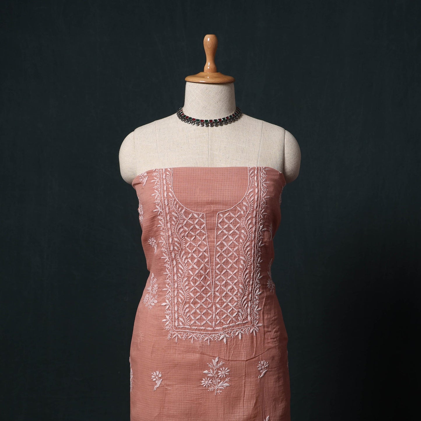 Lucknowi chikankari hand embroidered kota doria cotton 2pc