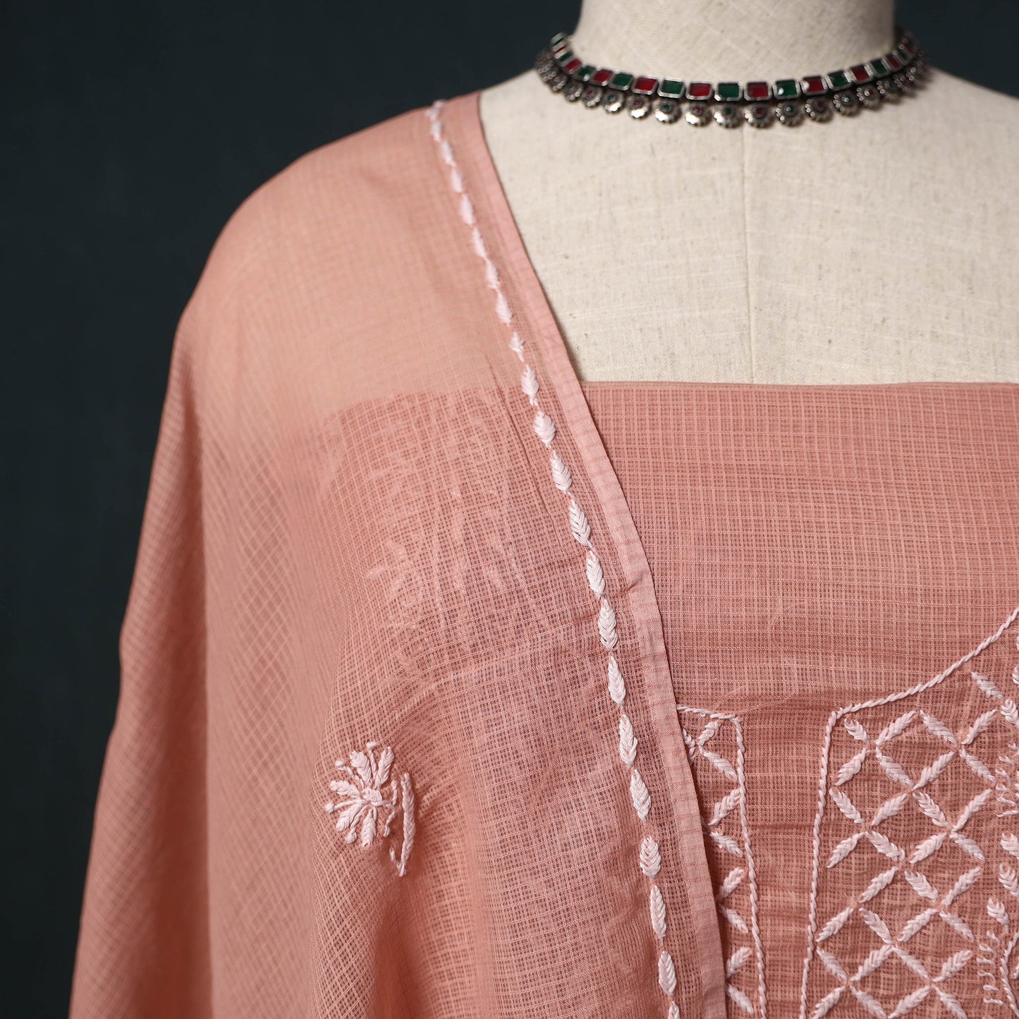 Lucknowi chikankari hand embroidered kota doria cotton 2pc