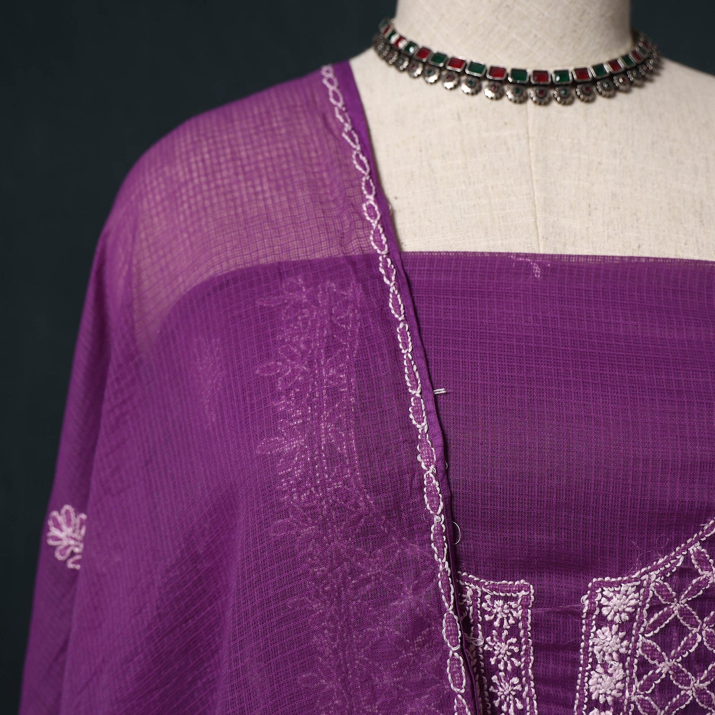 Lucknowi chikankari hand embroidered kota doria cotton 2pc