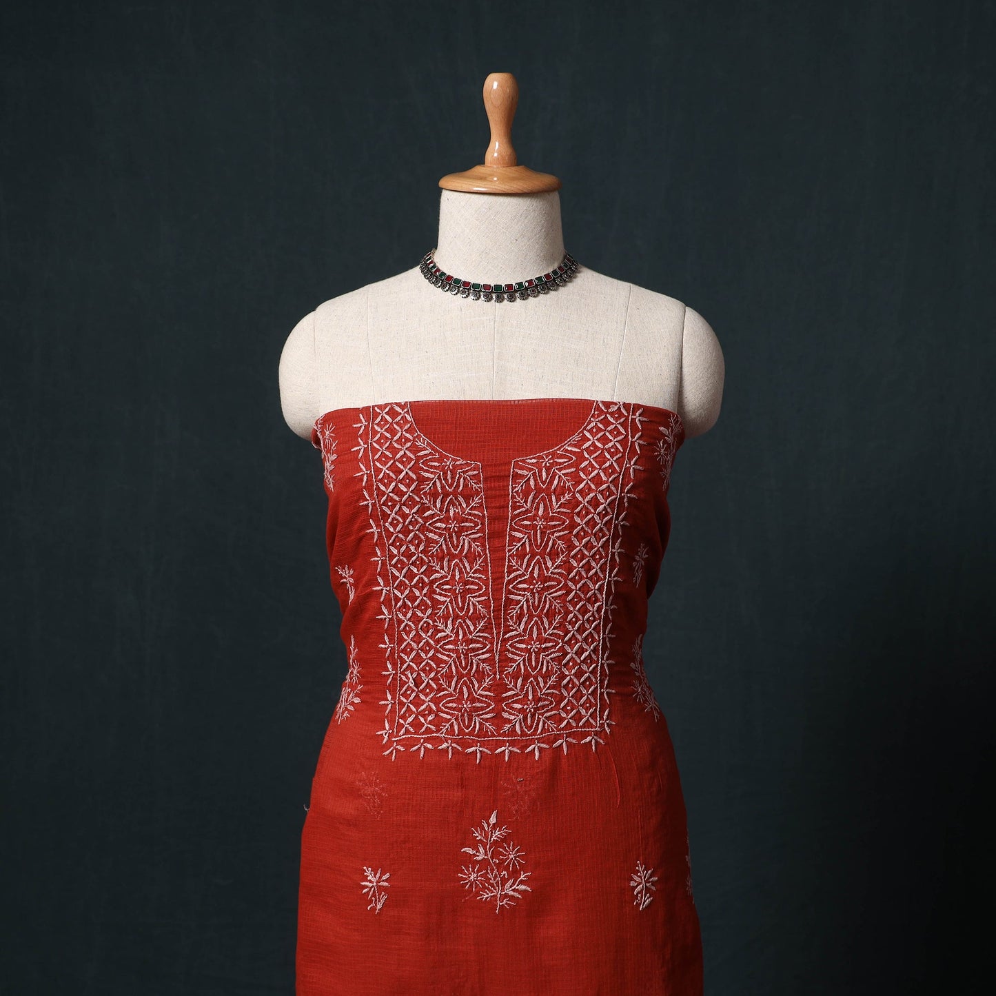 Lucknowi chikankari hand embroidered kota doria cotton 2pc