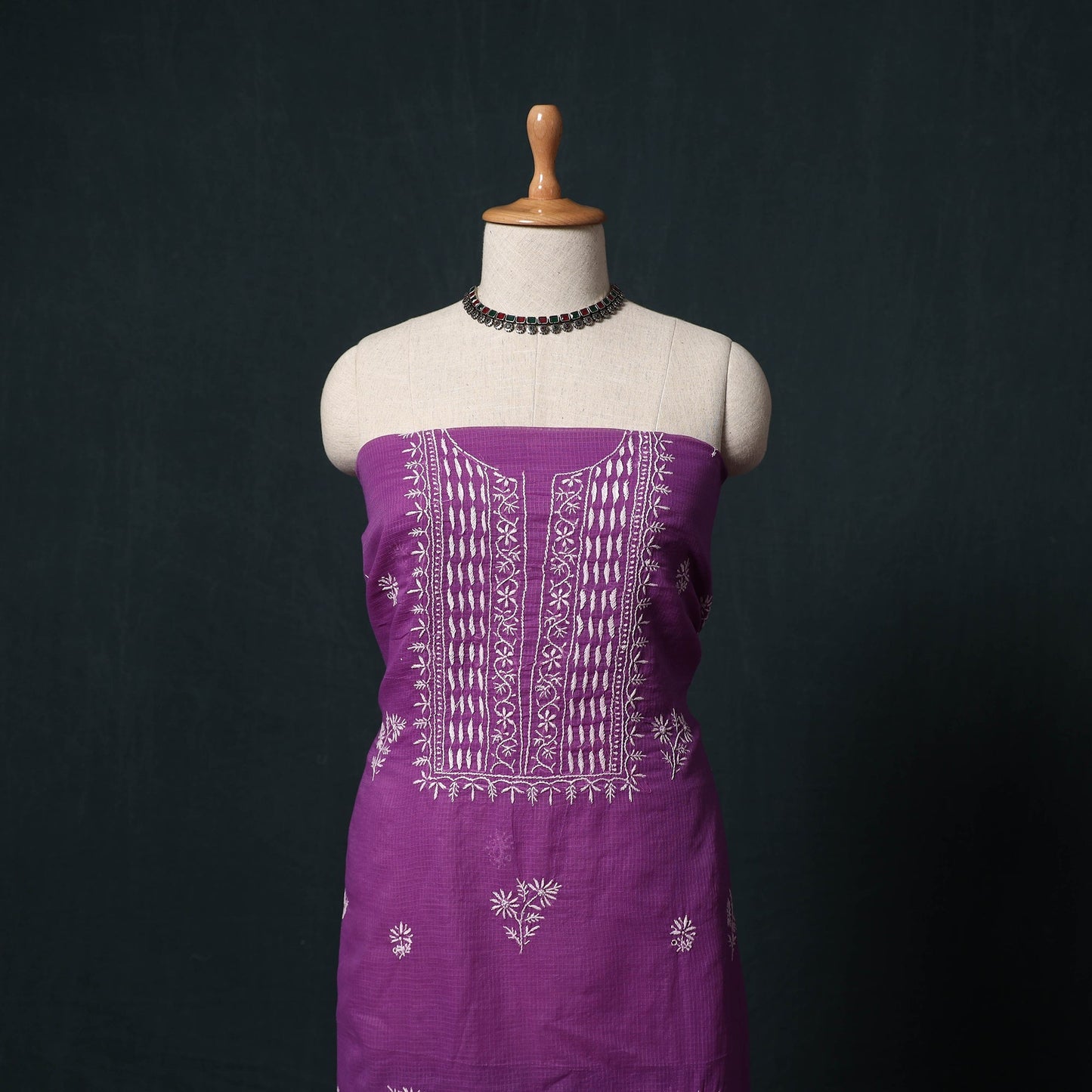 Lucknowi chikankari hand embroidered kota doria cotton 2pc