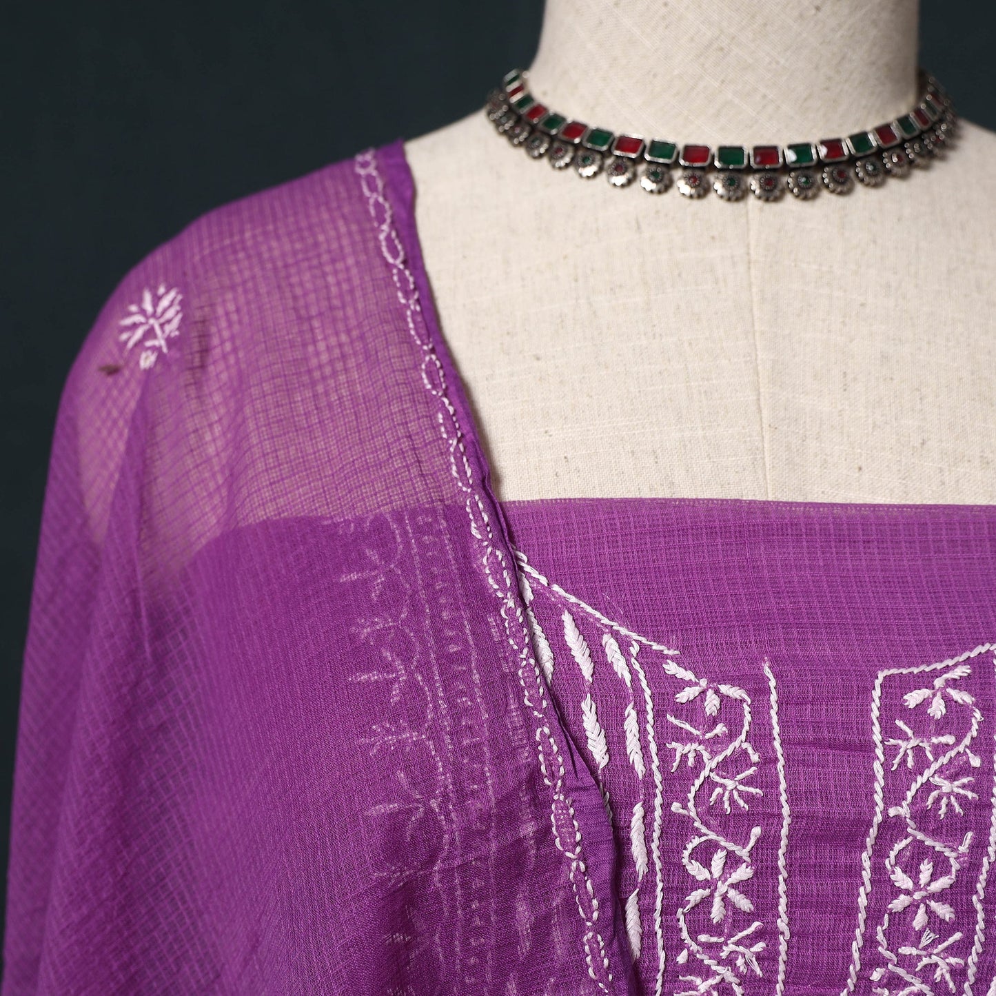 Lucknowi chikankari hand embroidered kota doria cotton 2pc