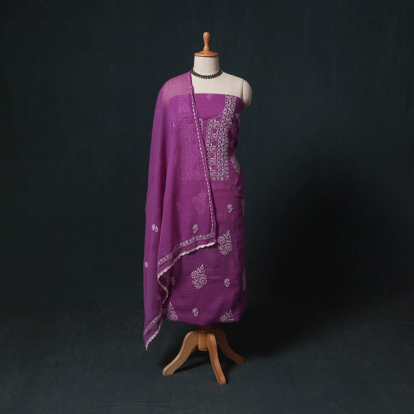 Lucknowi chikankari hand embroidered kota doria cotton 2pc