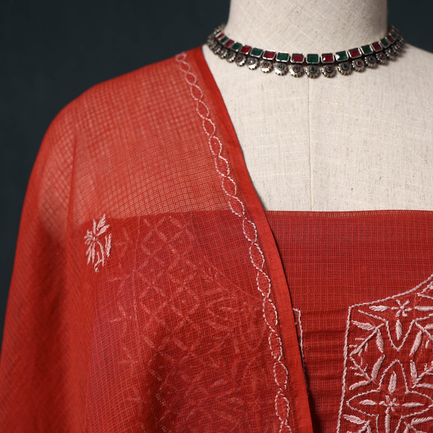 Lucknowi chikankari hand embroidered kota doria cotton 2pc