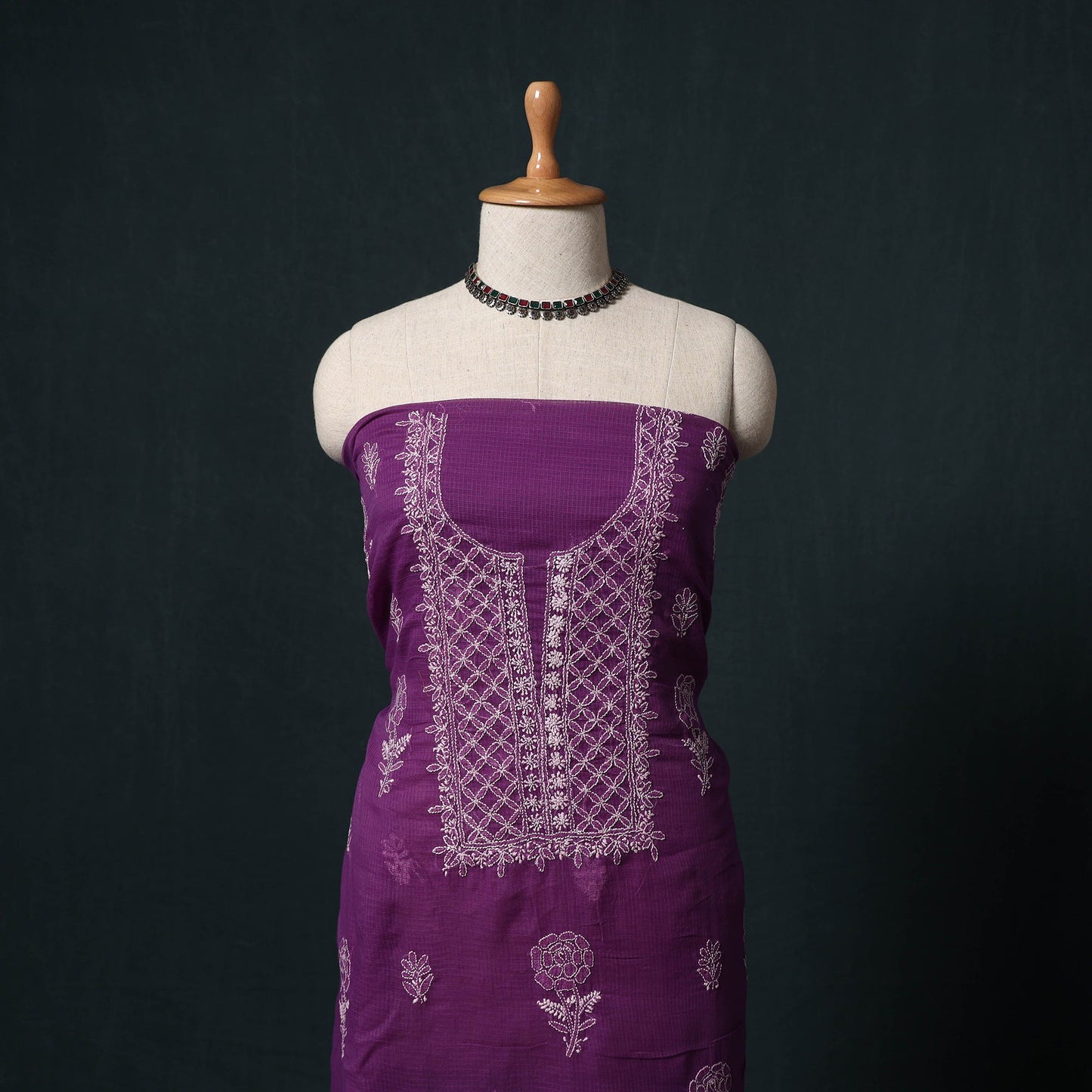Lucknowi chikankari hand embroidered kota doria cotton 2pc
