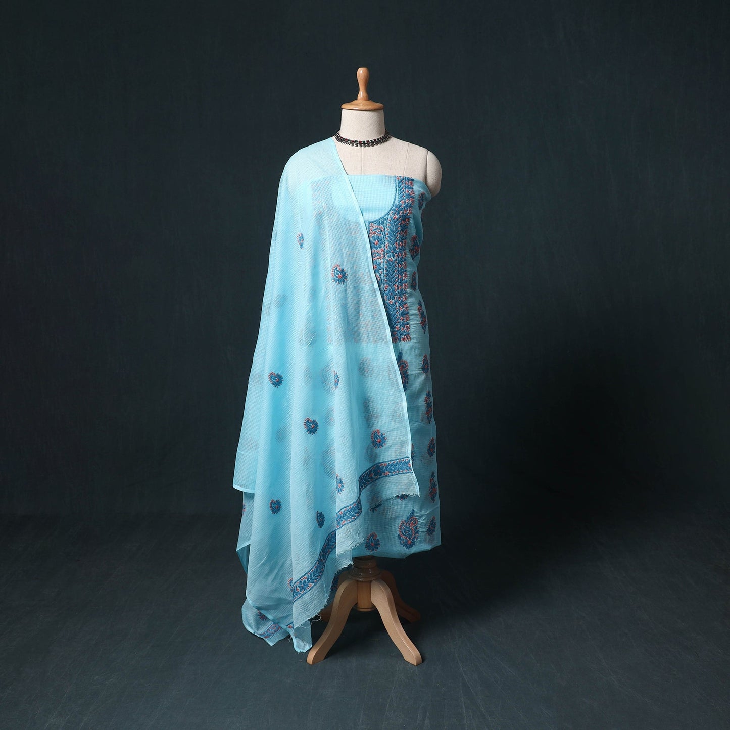 Lucknowi chikankari hand embroidered kota doria cotton 2pc