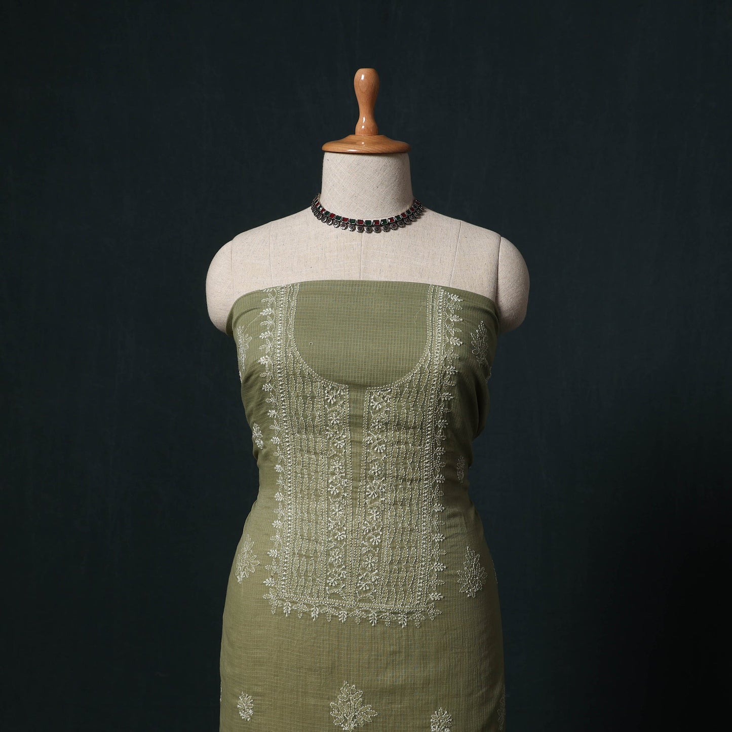 Lucknowi chikankari hand embroidered kota doria cotton 2pc