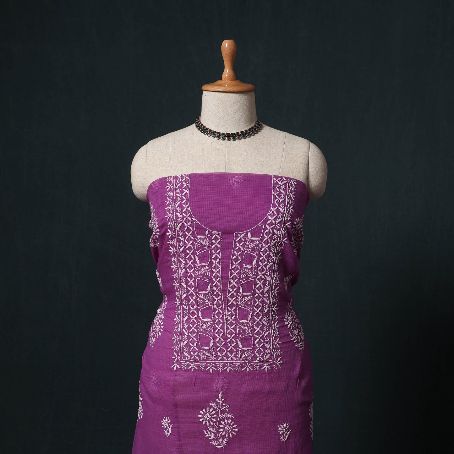 Lucknowi chikankari hand embroidered kota doria cotton 2pc