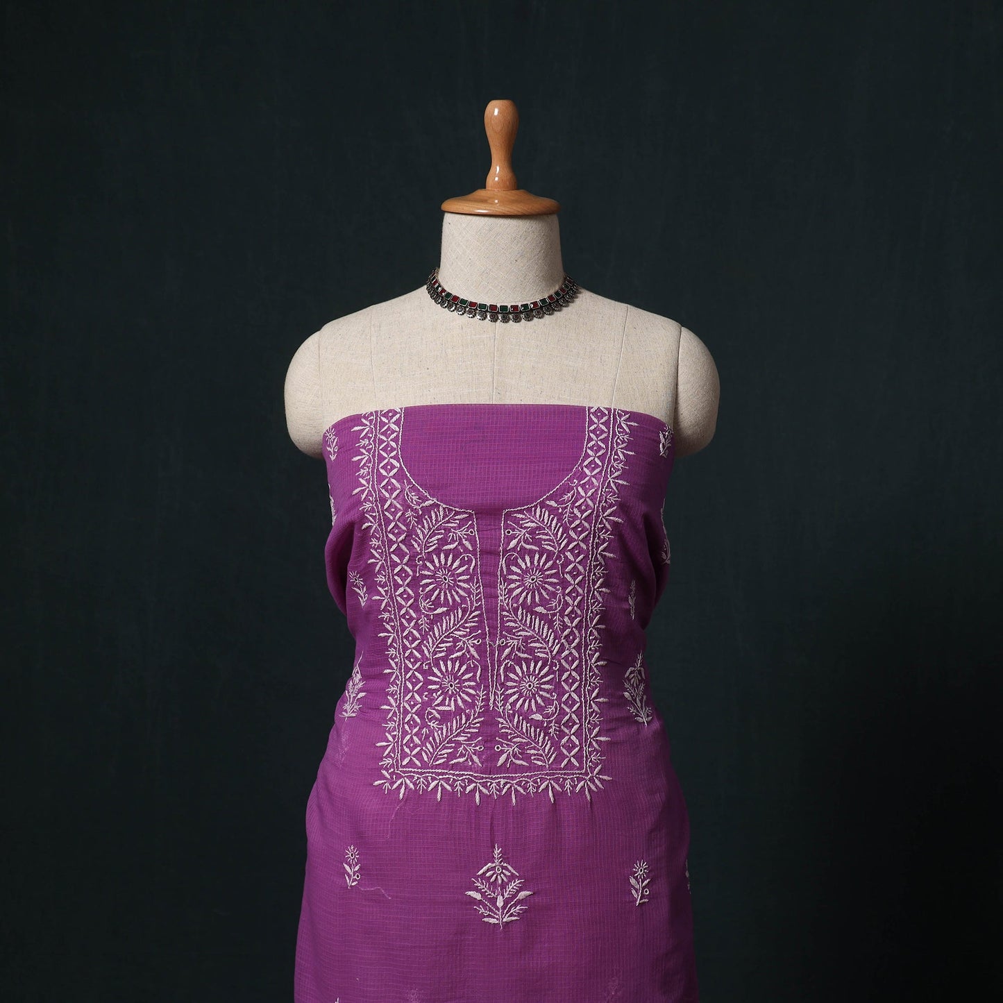 Lucknowi chikankari hand embroidered kota doria cotton 2pc