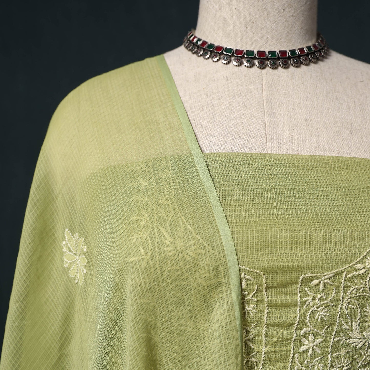 Lucknowi chikankari hand embroidered kota doria cotton 2pc