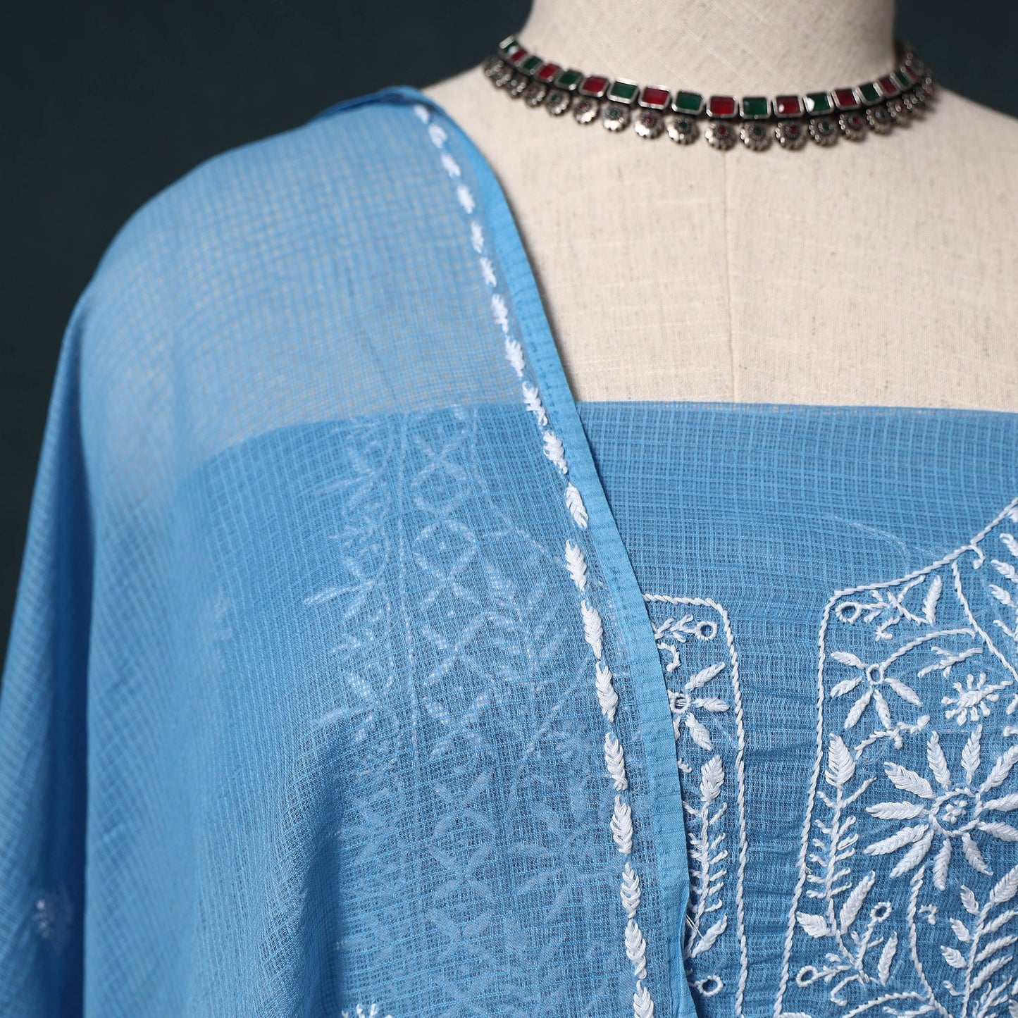 Lucknowi chikankari hand embroidered kota doria cotton 2pc