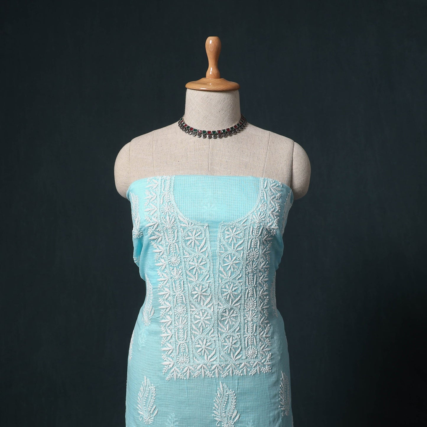 Lucknowi chikankari hand embroidered kota doria cotton 2pc