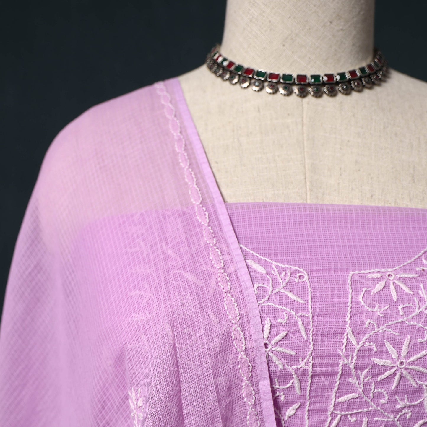 Lucknowi chikankari hand embroidered kota doria cotton 2pc