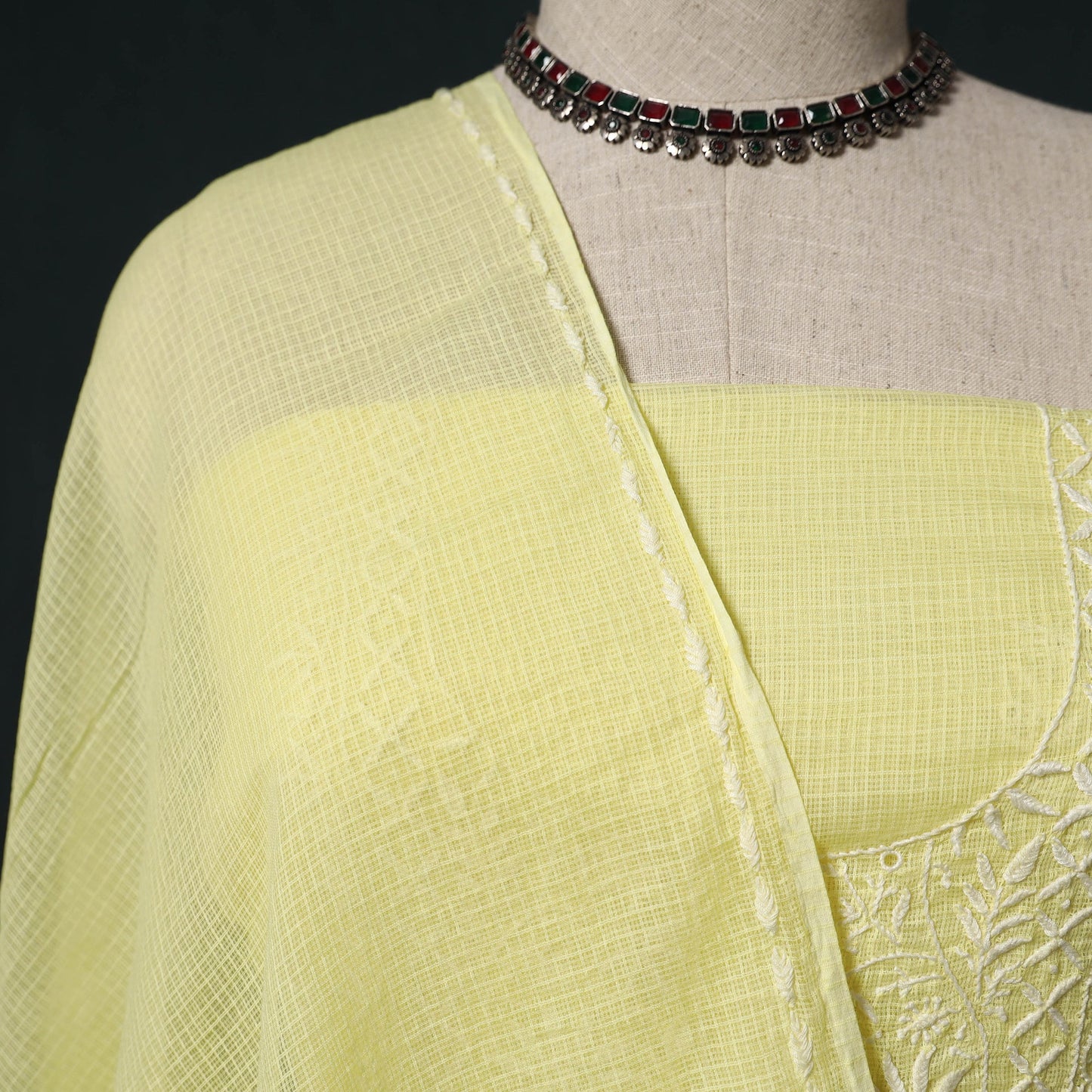 Lucknowi chikankari hand embroidered kota doria cotton 2pc