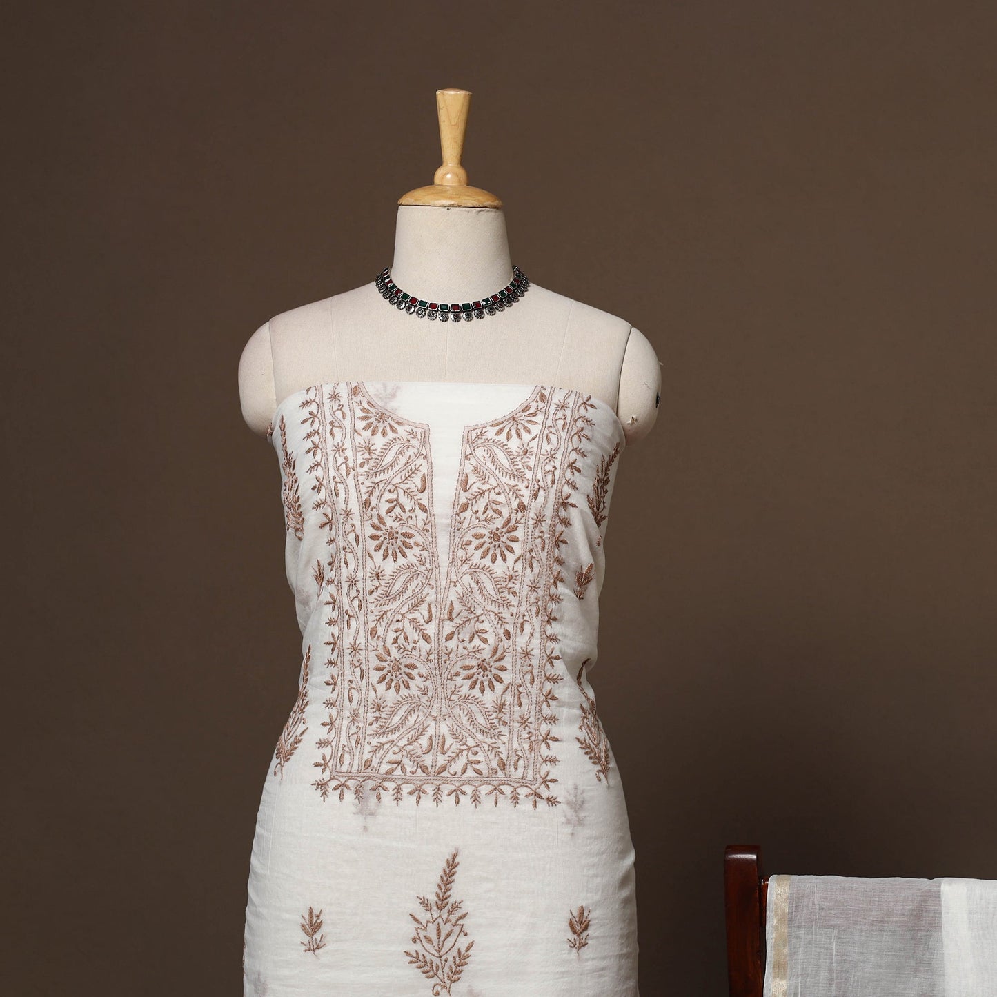 Lucknowi chikankari hand embroidered mul chanderi 2pc
