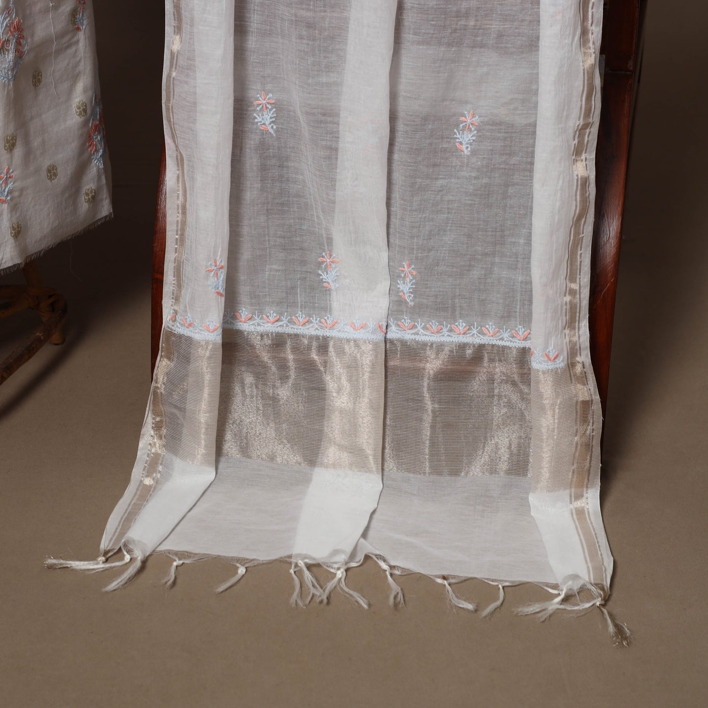 Lucknowi chikankari hand embroidered mul chanderi 2pc