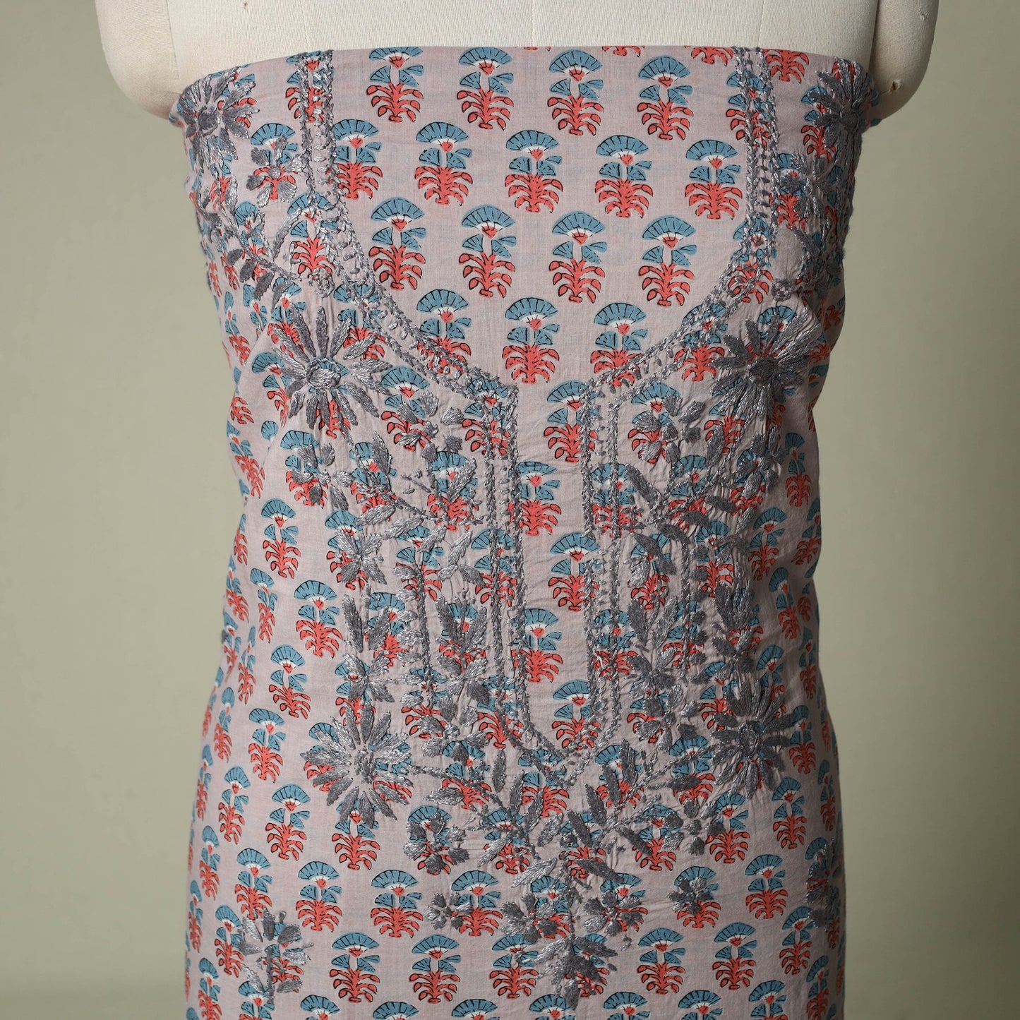 Lucknowi chikankari hand embroidery sanganeri unstitched