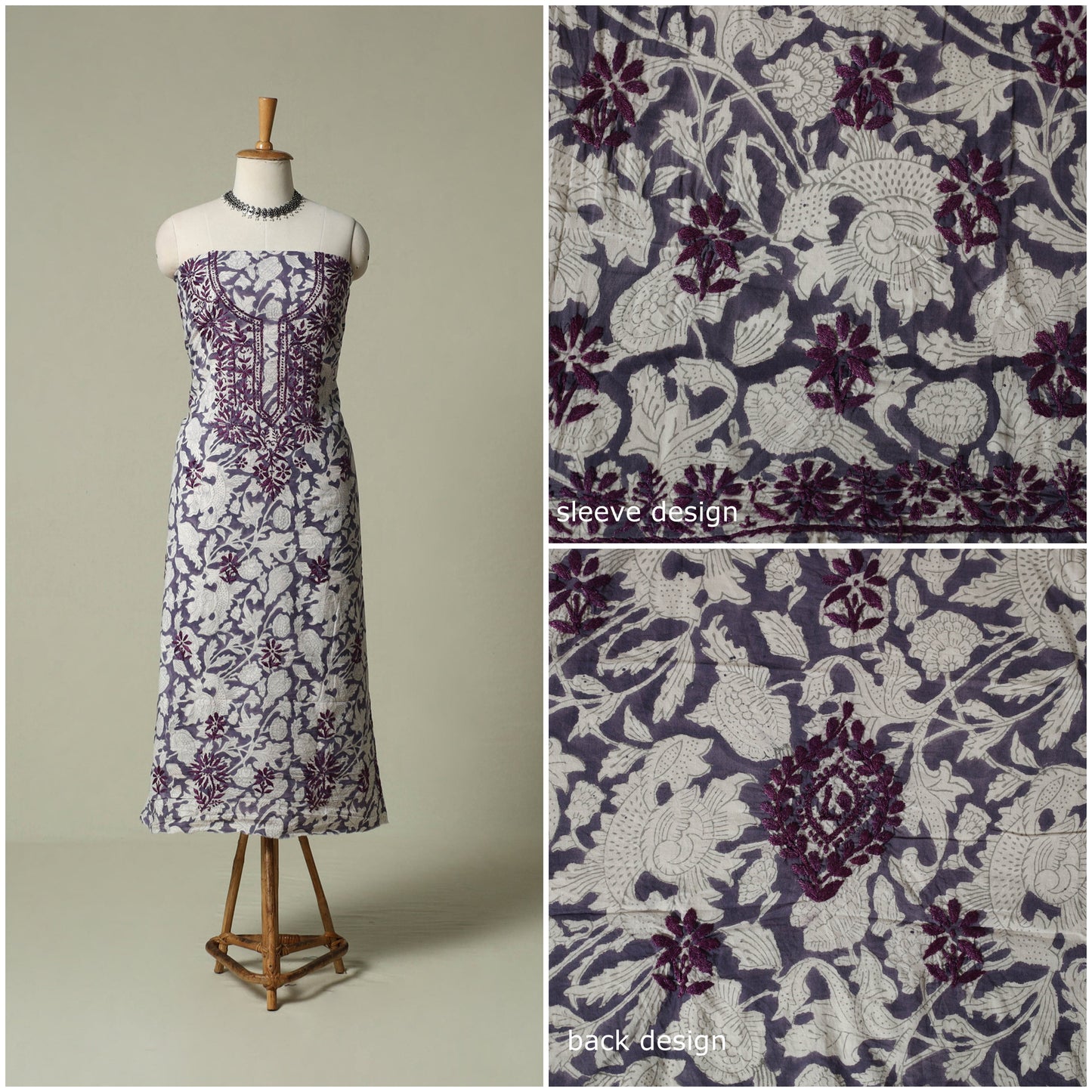 Lucknowi chikankari hand embroidery sanganeri unstitched