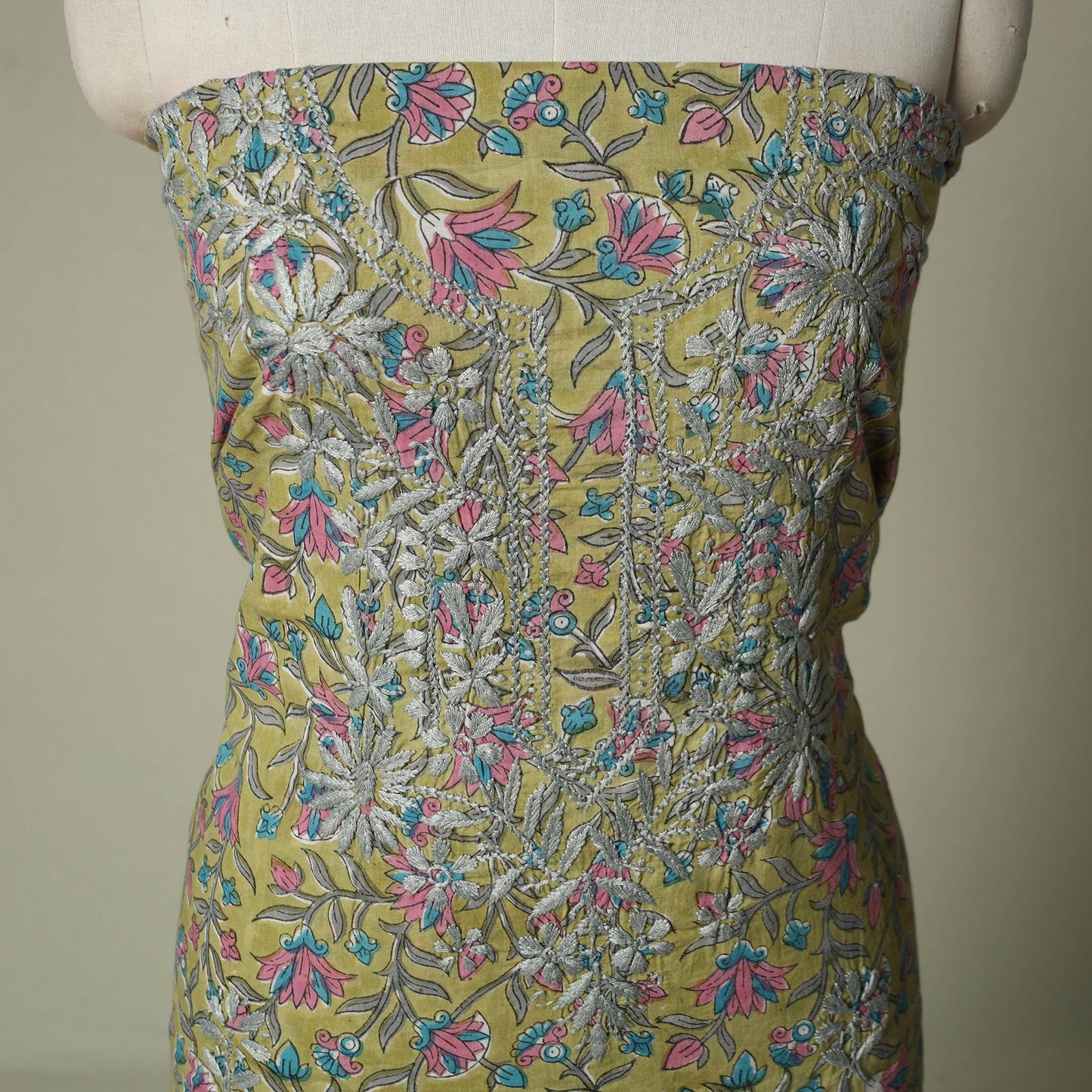 Lucknowi chikankari hand embroidery sanganeri unstitched