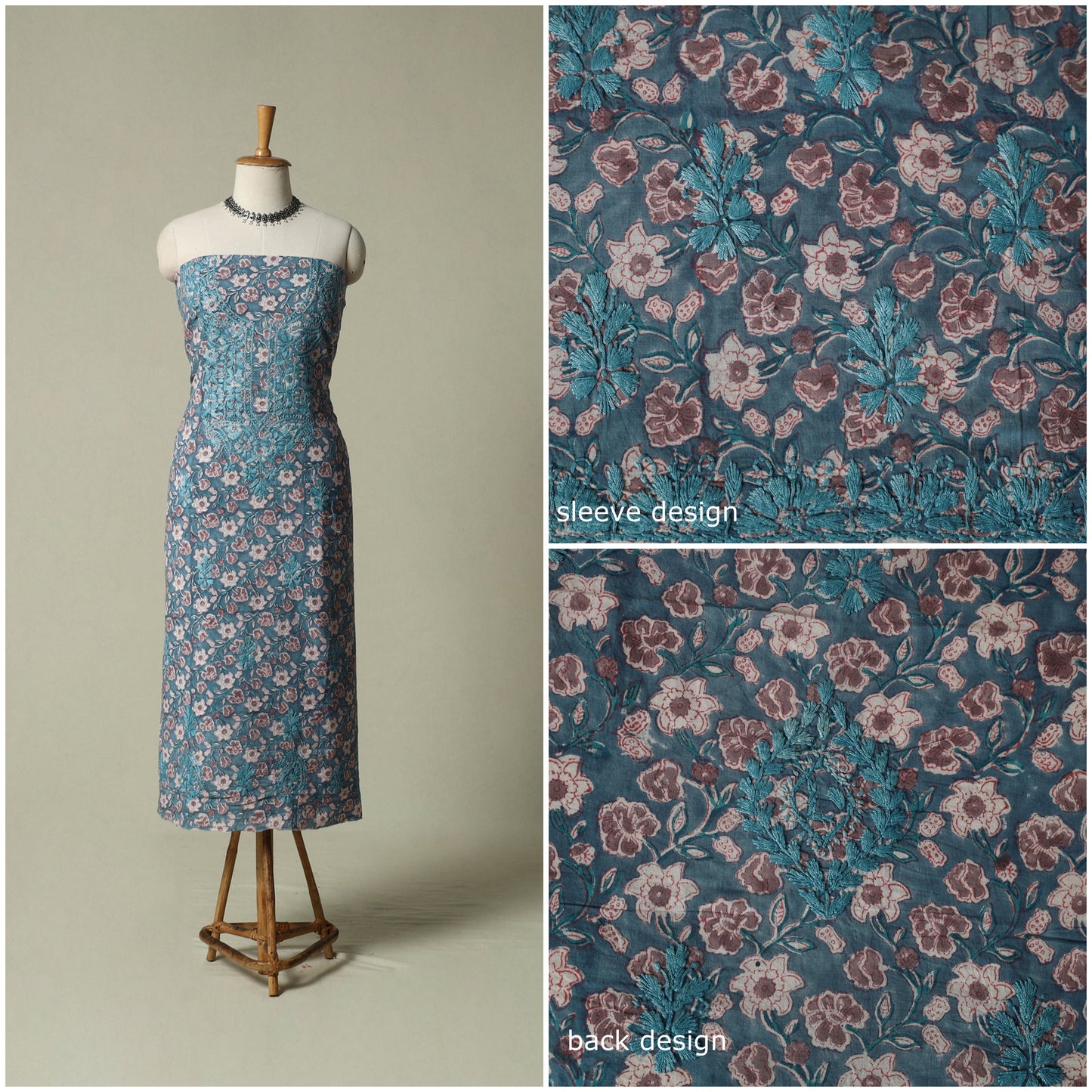Lucknowi chikankari hand embroidery sanganeri unstitched