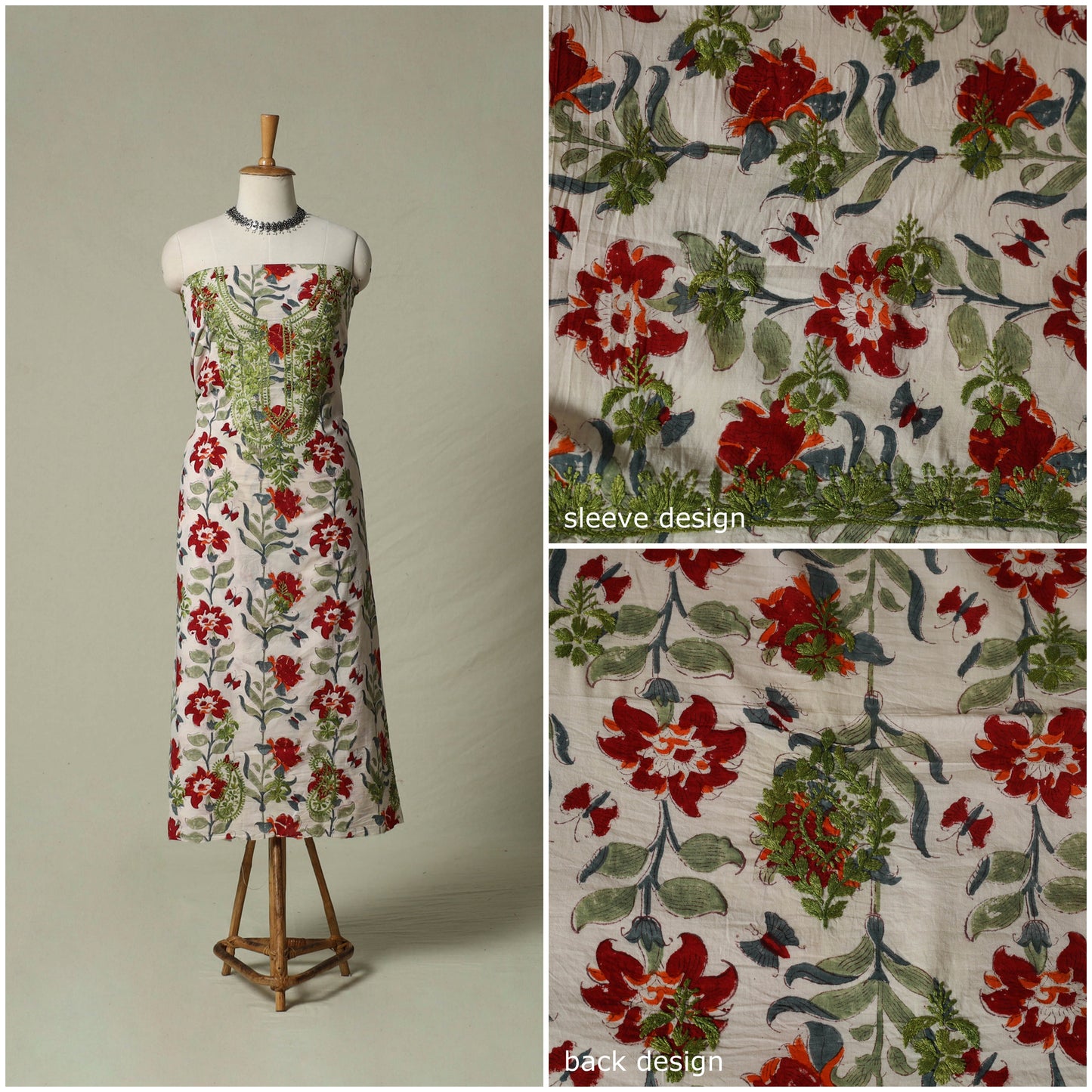 Lucknowi chikankari hand embroidery sanganeri unstitched