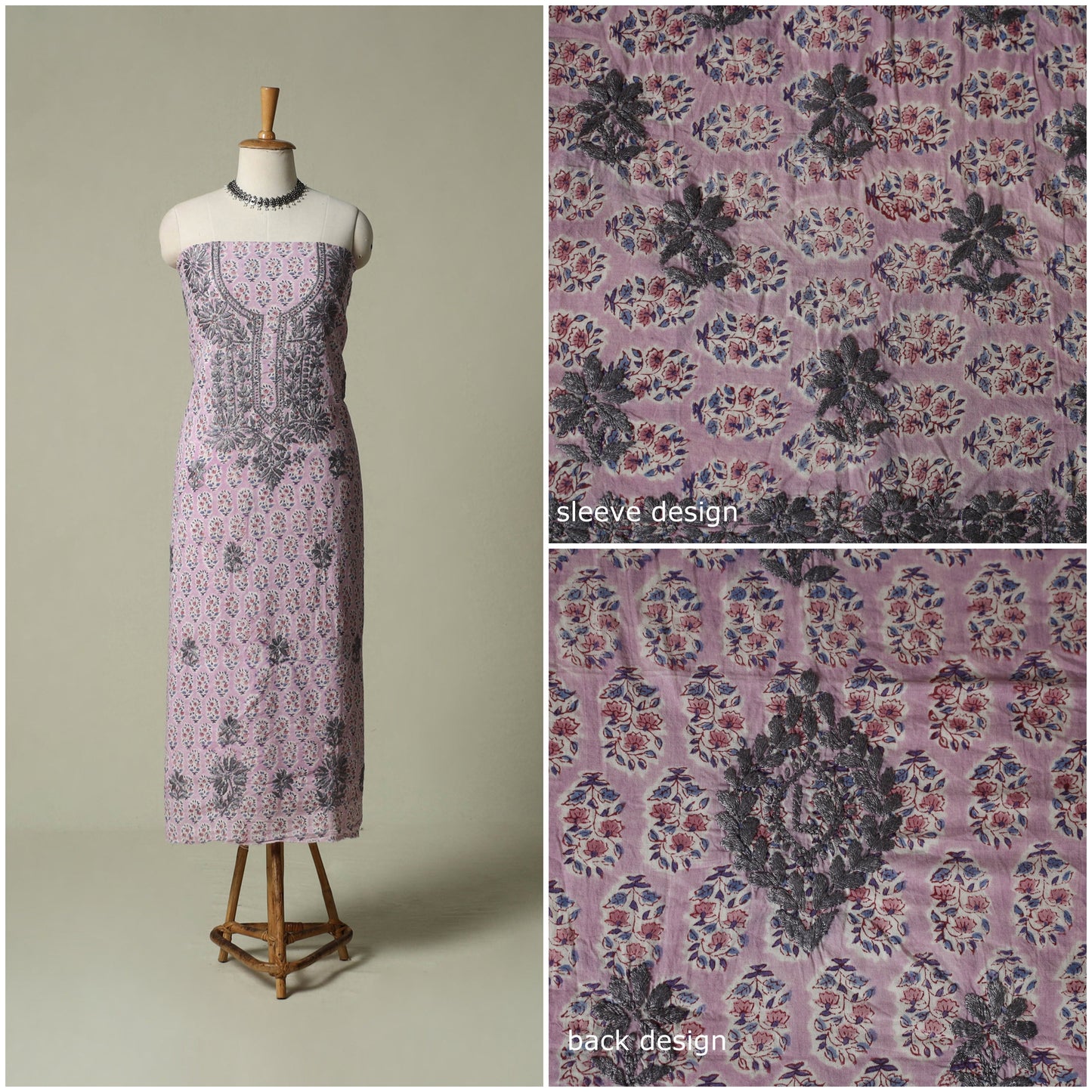 Lucknowi chikankari hand embroidery sanganeri unstitched