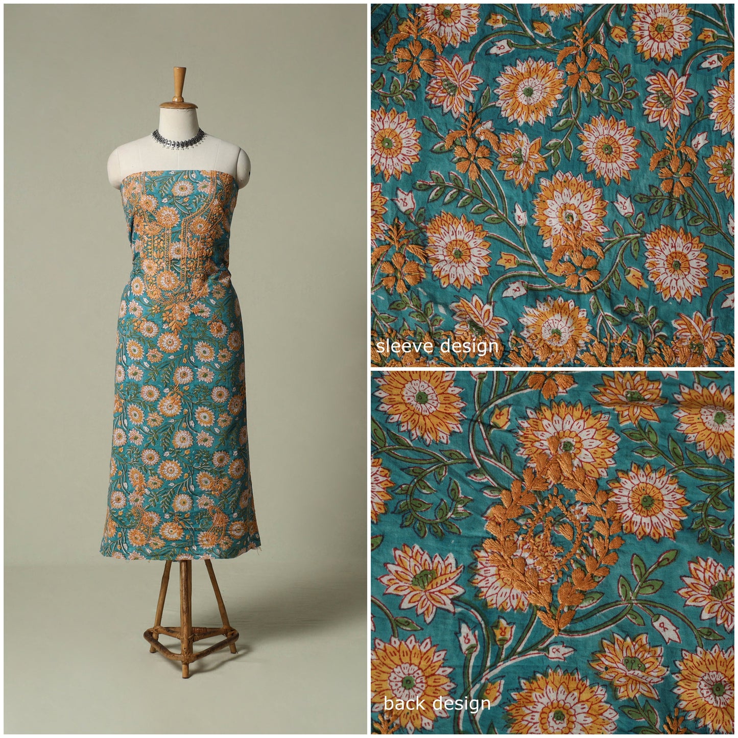 Lucknowi chikankari hand embroidery sanganeri unstitched