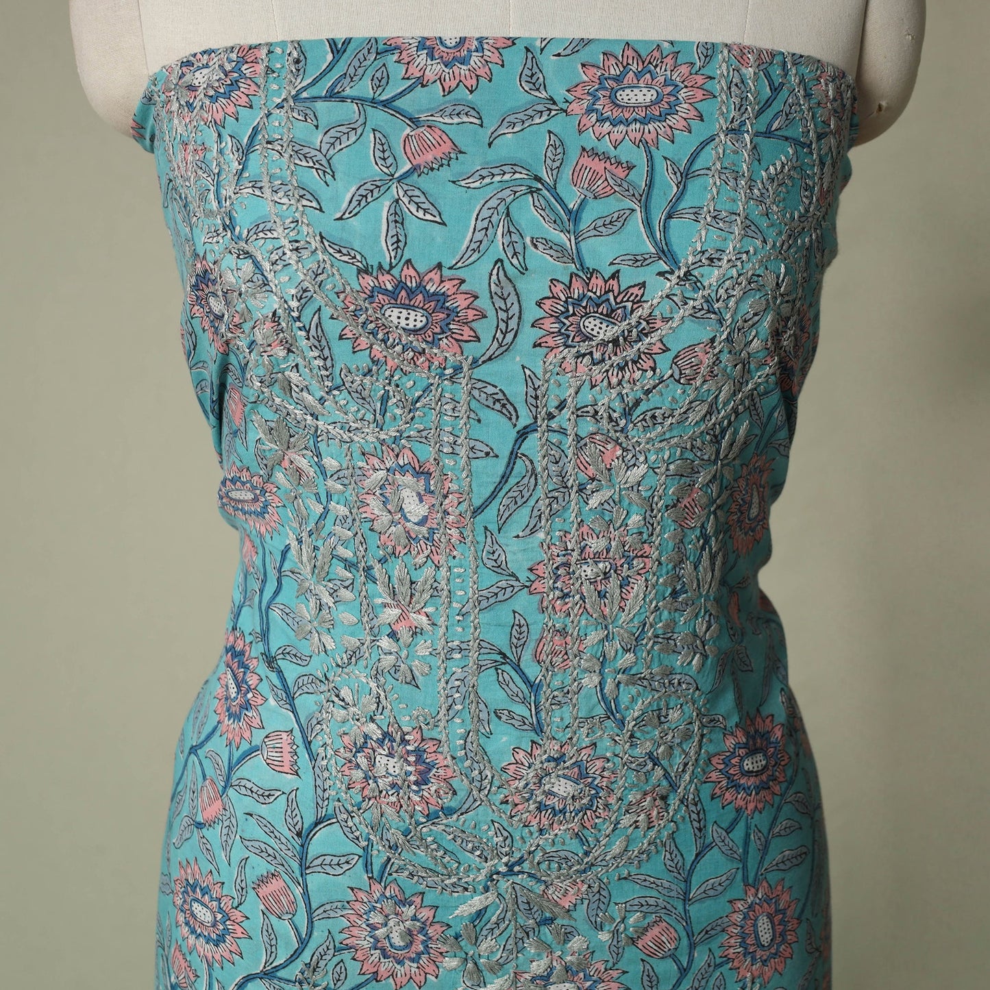Lucknowi chikankari hand embroidery sanganeri unstitched