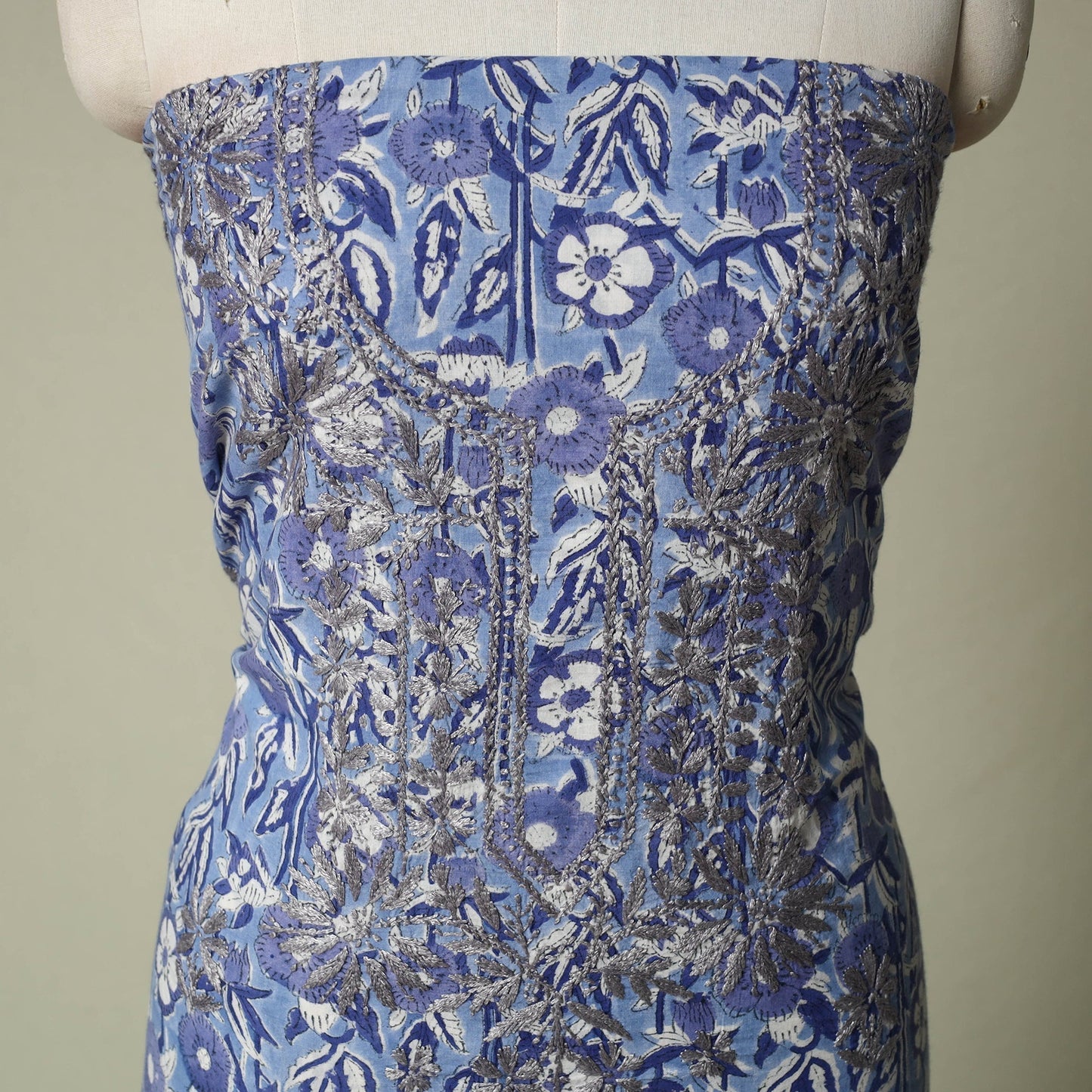 Lucknowi chikankari hand embroidery sanganeri unstitched