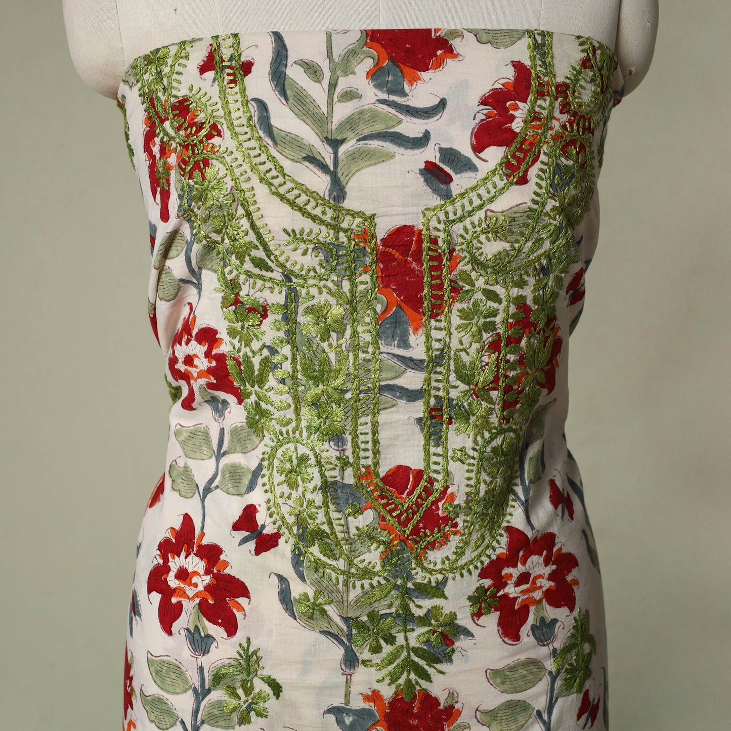 Lucknowi chikankari hand embroidery sanganeri unstitched
