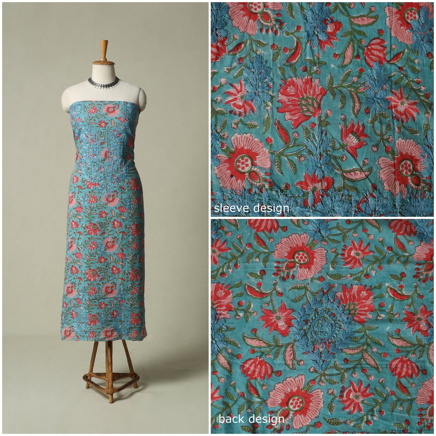 Lucknowi chikankari hand embroidery sanganeri unstitched