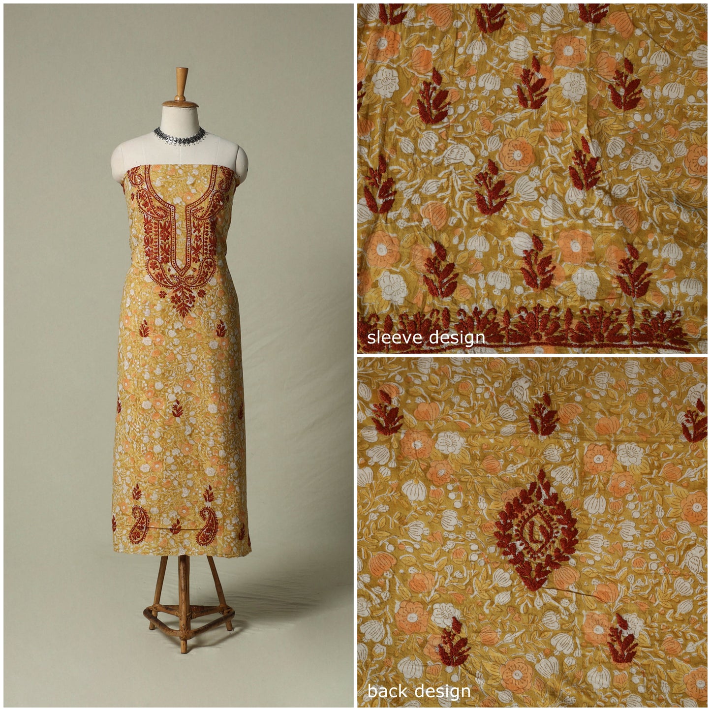 Lucknowi chikankari hand embroidery sanganeri unstitched