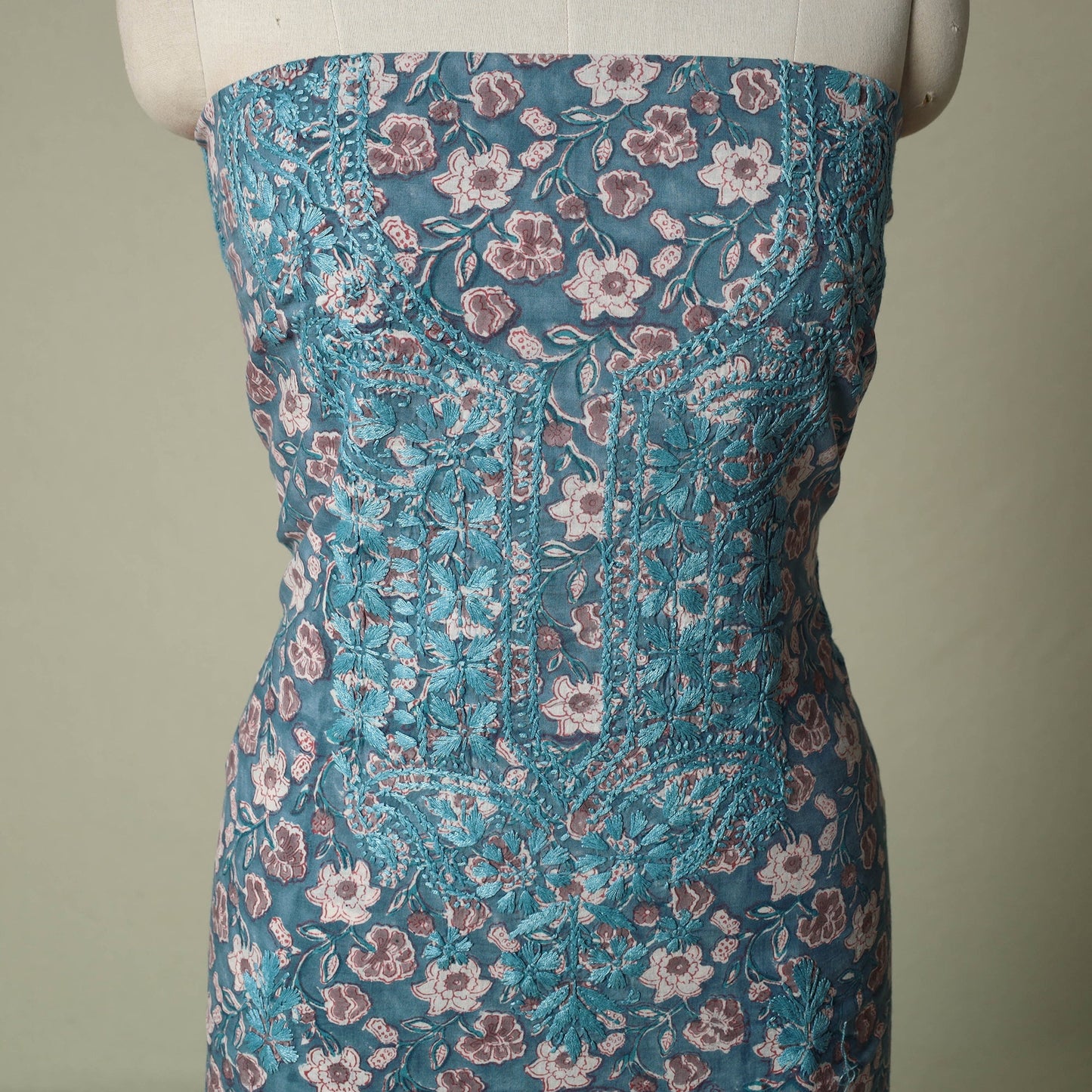 Lucknowi chikankari hand embroidery sanganeri unstitched
