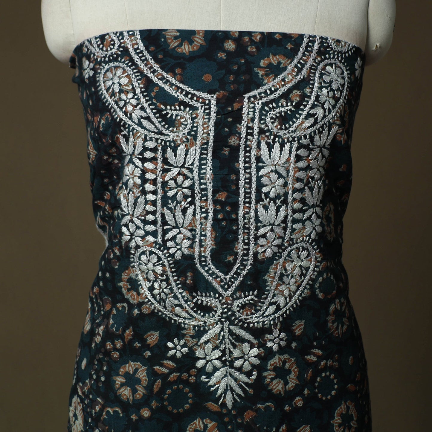 Lucknowi chikankari hand work bagru block print unstitched