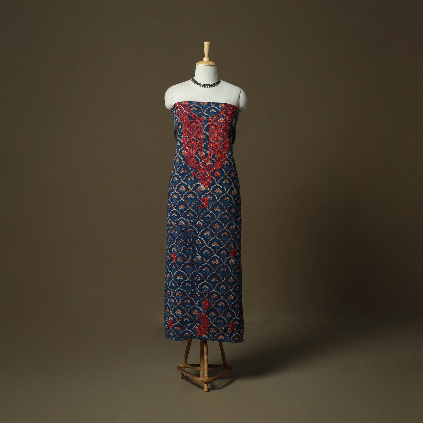 Lucknowi chikankari hand work bagru block print unstitched