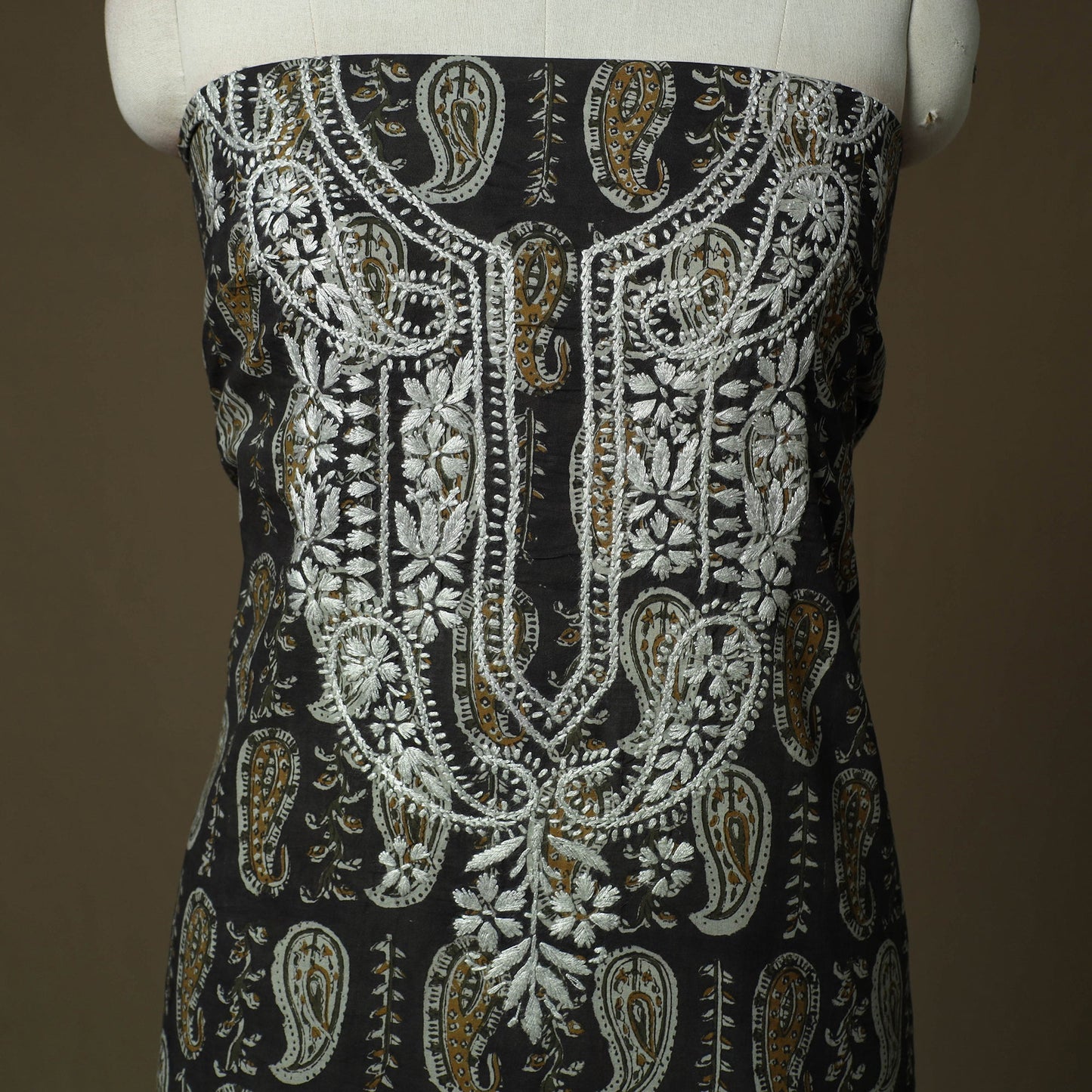 Lucknowi chikankari hand work bagru block print unstitched