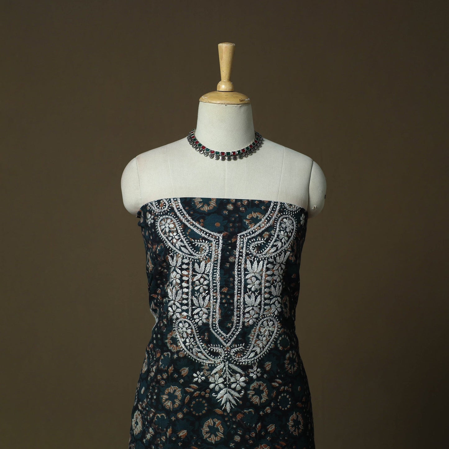 Lucknowi chikankari hand work bagru block print unstitched